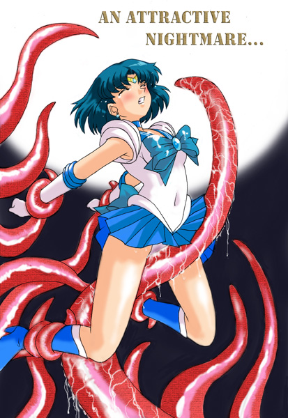 1girls ami_mizuno bishoujo_senshi_sailor_moon blue_hair boots clothing female high_heel_boots knee_boots panties ranpu rape sailor_mercury skirt small_breasts tagme tears tentacle tentacle_rape wet_panties