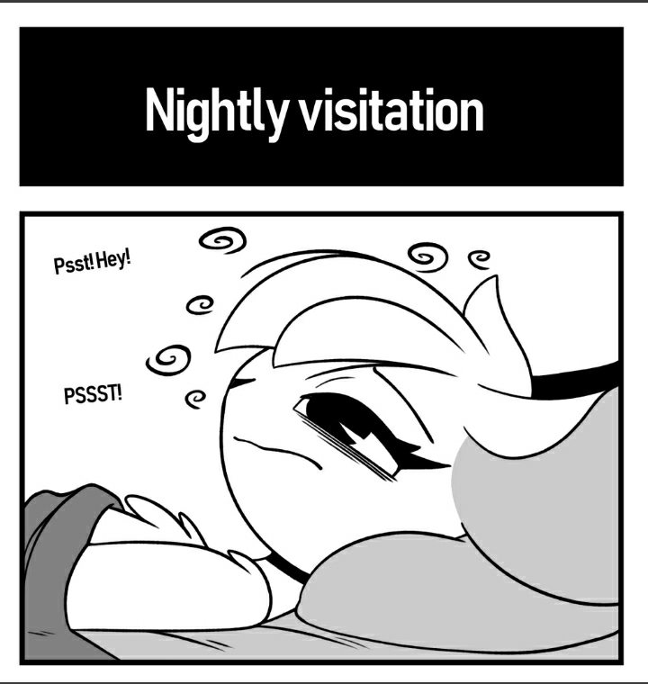 1boy, anthro, awake, before sex, conscious, dialogue, english, english text, femboy, male, male anthro, pac-man eyes, reggie (whygena), solo, text, tired, whispering, whygena