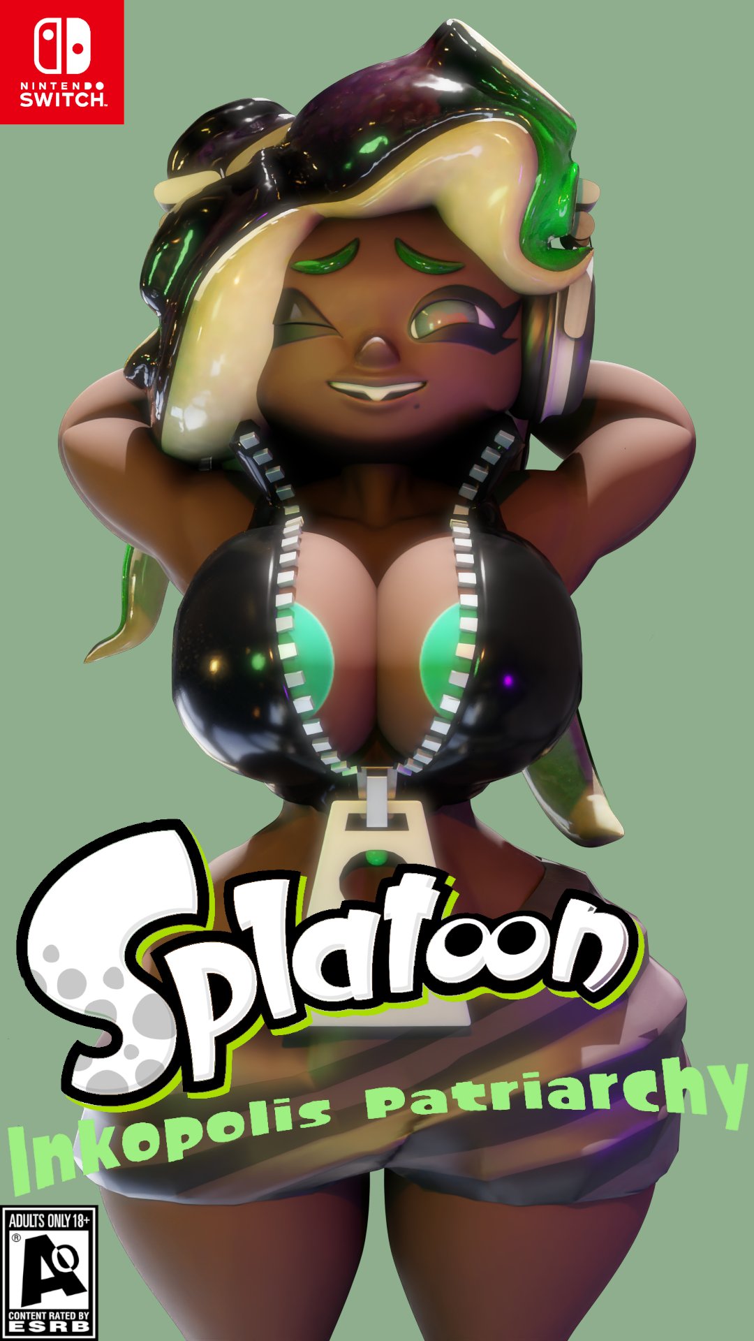 3d, ass, breasts, female, huge ass, huge breasts, marina (splatoon), octoling, palisal, splatoon, zipper