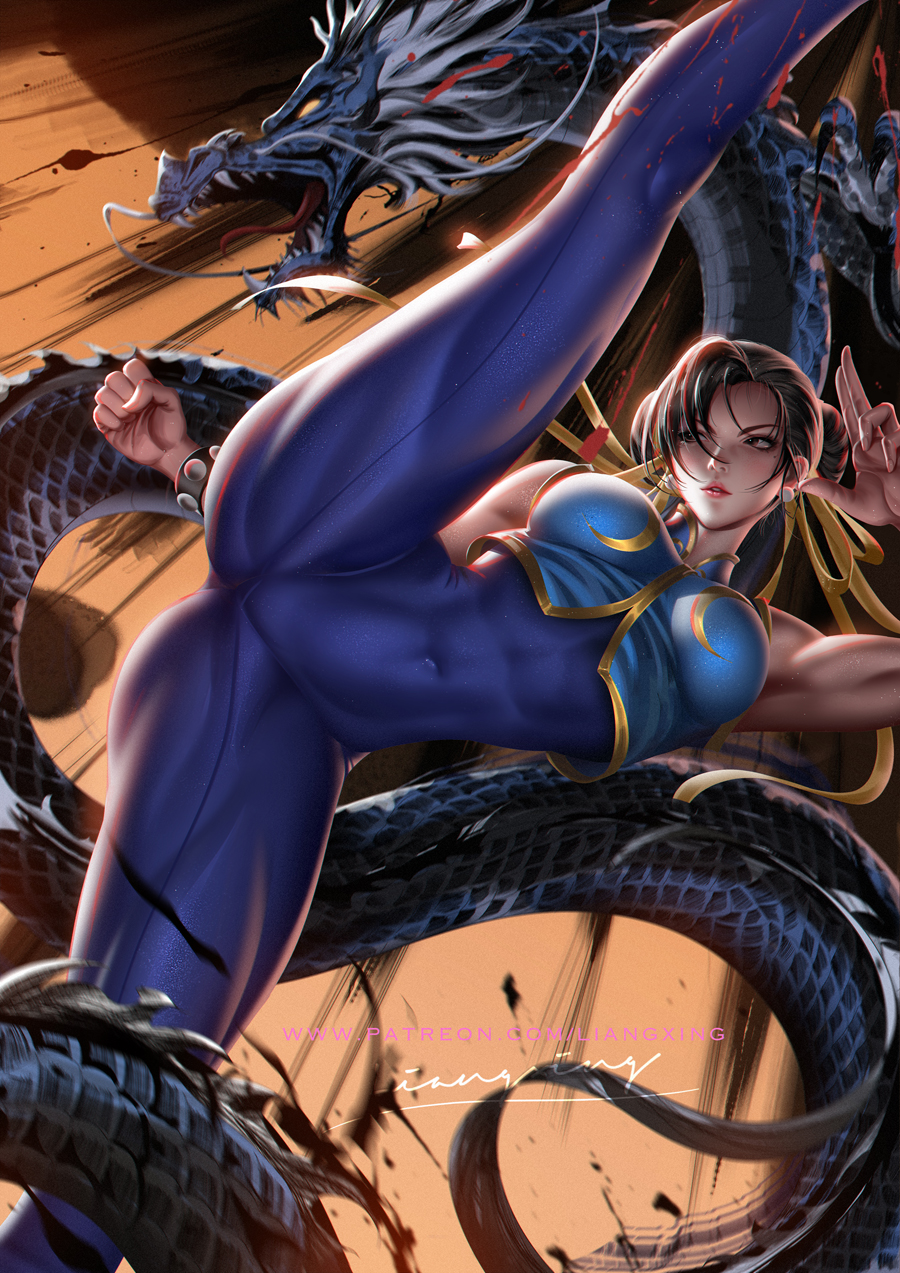 1girls, abs, breasts, chun-li, cleavage, female, female only, liang xing, spread legs, street fighter, thick thighs, wide hips