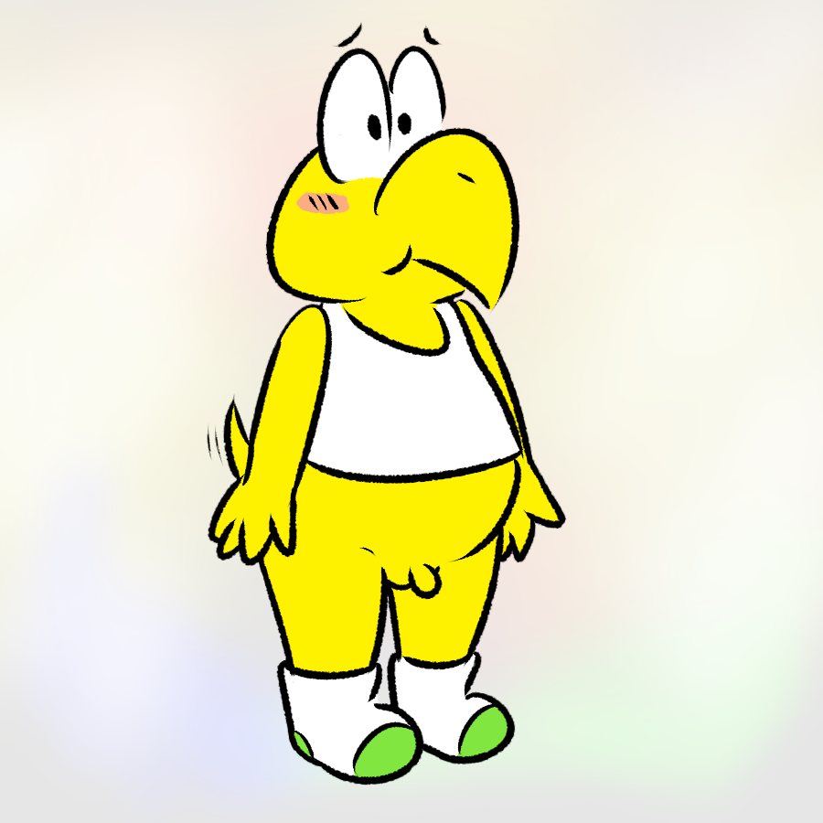 1:1 1boy blush bottomless clothed clothing footwear full_body genitals koopa koopa_troopa legwear male male_only mario_(series) nintendo nishi_oxnard penis scalie shirt simple_background small_penis socks solo standing tank_top topwear video_games white_clothing white_shirt white_topwear