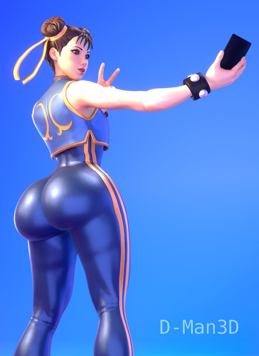 1girls 3d 3d_(artwork) ass big_breasts breasts brown_hair capcom chun-li chun-li_(fortnite) dman3d female fortnite huge_ass iphone muscular muscular_female photo selfie street_fighter tagme tight_clothes