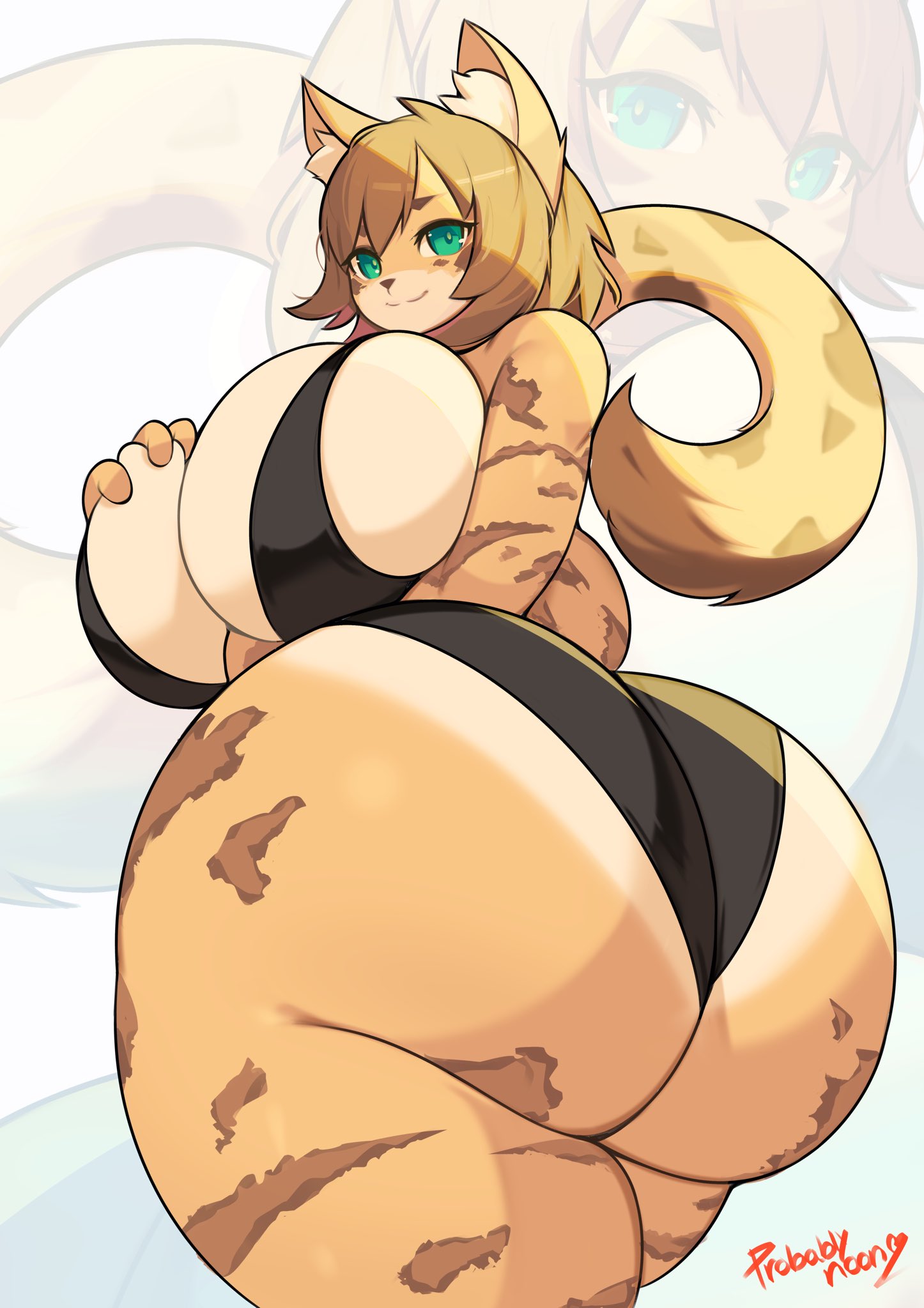 1girls, anthro, ass, big ass, big breasts, breasts, curvaceous, curvy figure, enormous ass, eye contact, female, female only, gigantic ass, green eyes, huge ass, huge breasts, humanoid, hyper, hyper ass, large ass, looking at viewer, looking back, massive ass, original, probablynoon, solo, solo female, tail, thick ass, thick thighs, thighs, wide hips