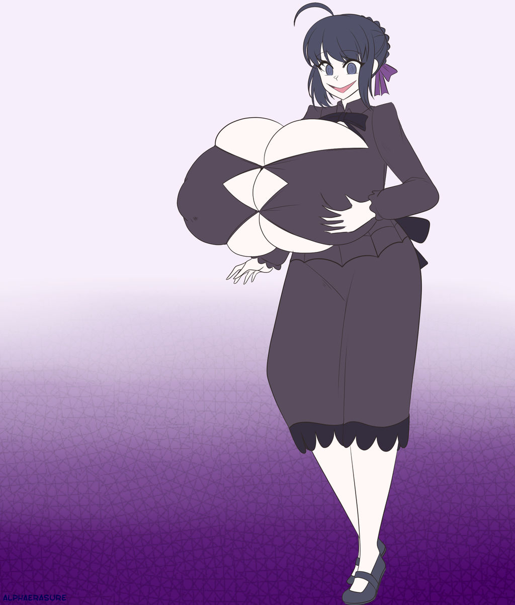 1girls, about to burst, about to pop, alphaerasure, barely contained, barely contained breasts, barely fits, big breasts, breast expansion, breast growth, breast growth (enlargement), breasts, breasts bigger than head, breasts too big, bursting breasts, button down shirt, button gap, button up shirt, buttons, fate (series), female, fusion, hex maniac, holding own breast, holding own breasts, huge breasts, imminent wardrobe malfunction, looking down, overflowing breasts, pokemon, saber, strained buttons, straining buttons, straining clothing, tagme, tight clothes, tight clothing, tight dress, tight fit, too tight, undersized clothes, undersized clothing