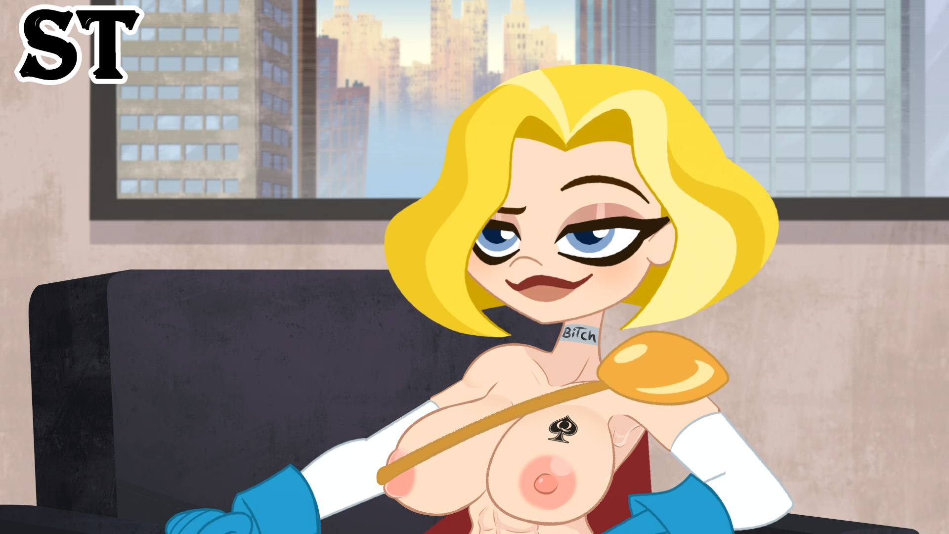 accurate art style, ace of spades, ass, big breasts, breast press, breasts, casual, dc, dc comics, dc super hero girls, edit, edited, erect nipples, female, huge areolae, huge ass, huge breasts, humanoid, kara danvers, kara danvers (shg), kara zor-el, muscular, muscular female, nipples, pale skin, queen of spades, screen capture, screencap, screenshot, screenshot edit, sexually suggestive, spade, steca, supergirl, superheroine, superman (series), thelazyart