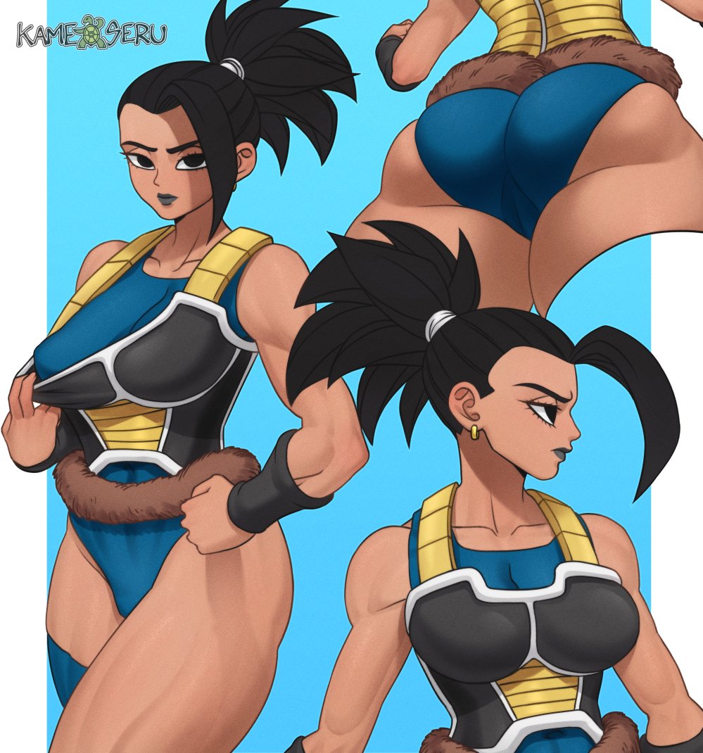 1girls armor ass big_ass black_eyes black_hair black_lips breasts dark-skinned_female dark_skin dragon_ball dragon_ball_super fake_tail female female_only female_saiyan kale kamekuzu kameseru large_ass leotard lipstick saiyan saiyan_armor saiyan_tail solo tail thick_thighs universe_6/universe_7 universe_6_saiyan/universe_7_saiyan