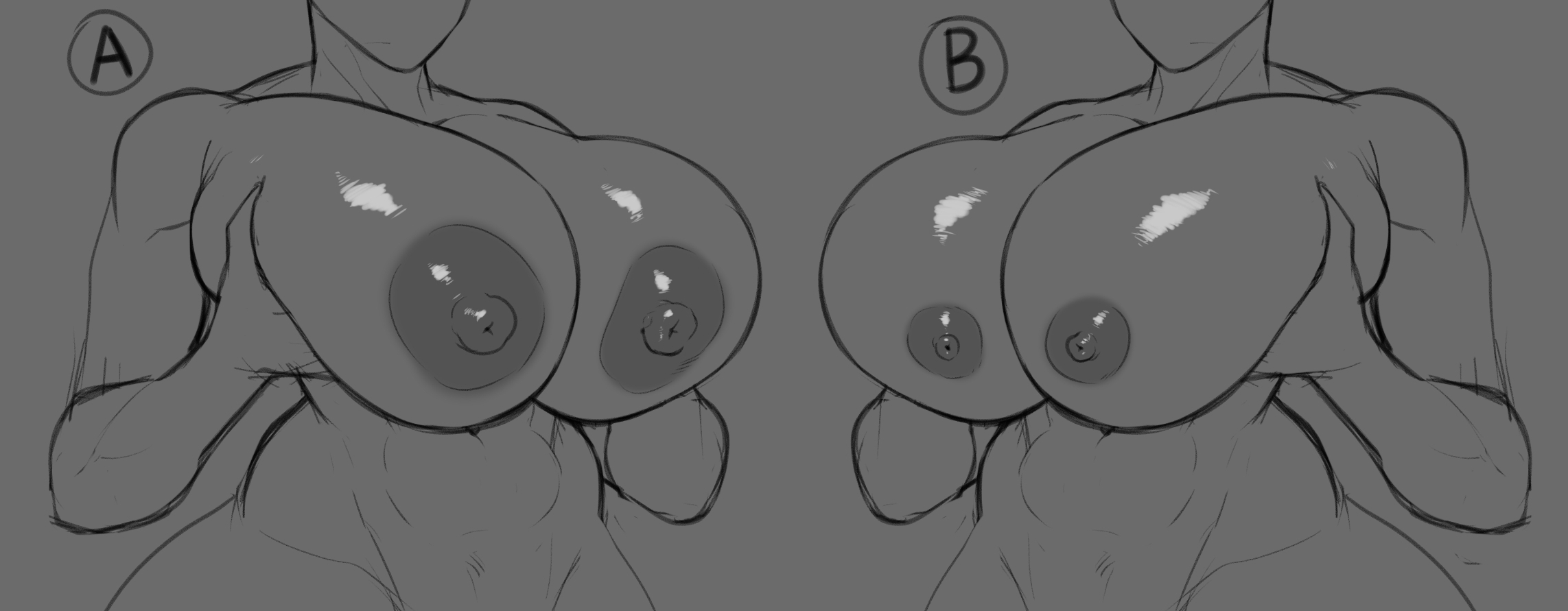 2girls, areolae, big areola, big breasts, breasts, female, grabbing, grabbing own breast, holding breast, rampage0118, sketch, small areola