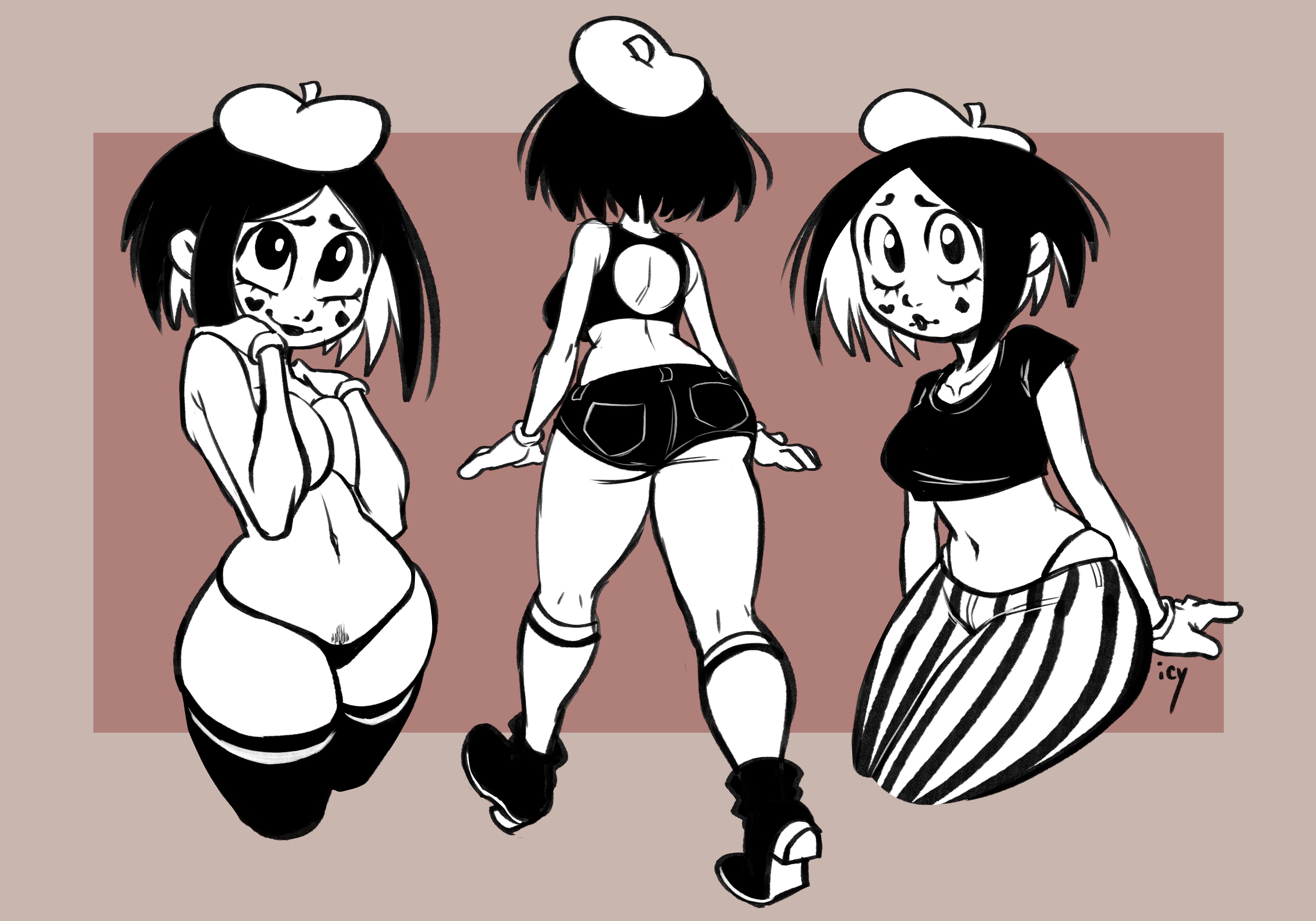 1girls, absurdres, ass, big ass, breasts, cleavage, female, henriette the mime, highres, iseenudepeople, mime, panties, pubic hair