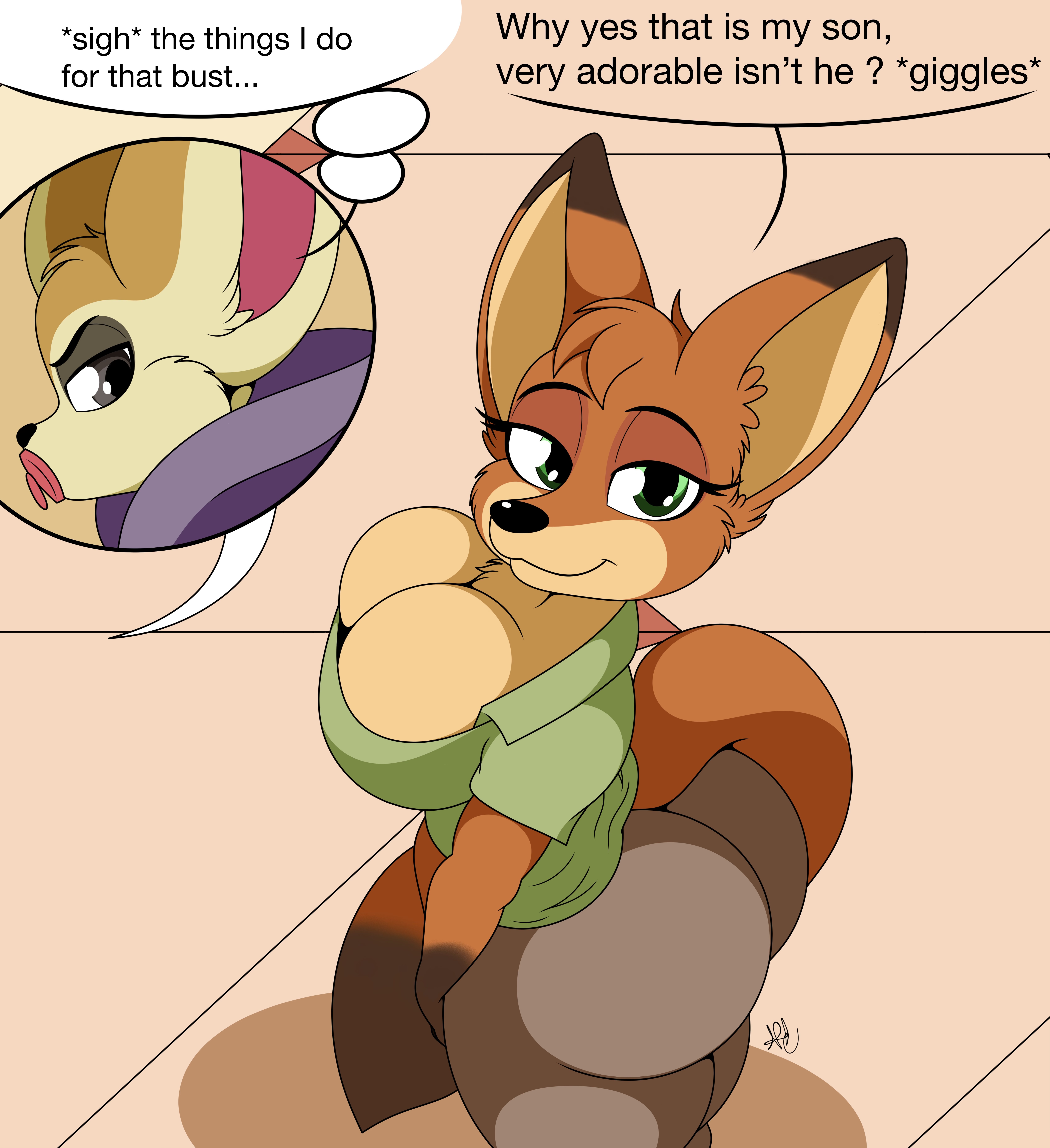 1boy, 1girls, adult, adult female, animal, annoyed, anthro, ass, beautiful, bedroom eyes, big ass, big breasts, big butt, breasts, busty, canid, canine, canis, clothed, clothing, deviantart, dialogue, digital media (artwork), disney, ears, english dialogue, english text, female, female fox, fennec, finnick, fox, fox girl, fur, furry, genderswap, genderswap (mtf), green eyes, happy, hi res, huge ass, huge breasts, large ass, large breasts, looking up, male, mammal, mature female, milf, mother, nick wilde, nr ac, orange fur, pacifier, rule 63, shadow, signature, simple background, smile, smiling, straight, tail, text, thick thighs, thought bubble, tight clothing, two-tone body, two-tone fur, vixen, watermark, zootopia
