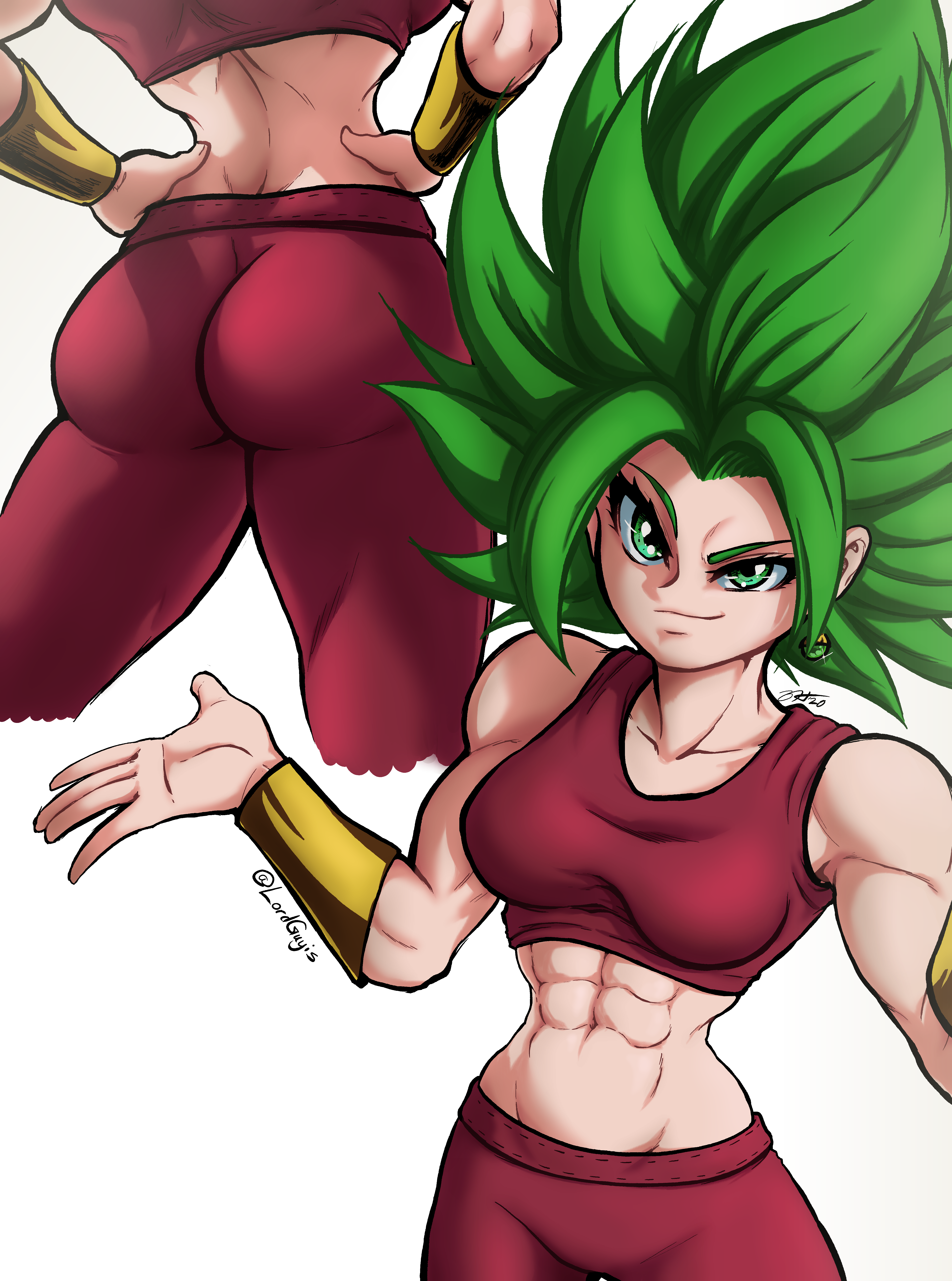 1girls, abs, ass, dragon ball, dragon ball super, female, green eyes, green hair, kefla, legendary super saiyan, lordguyis, muscular, muscular female, smirk, super saiyan, super saiyan 2