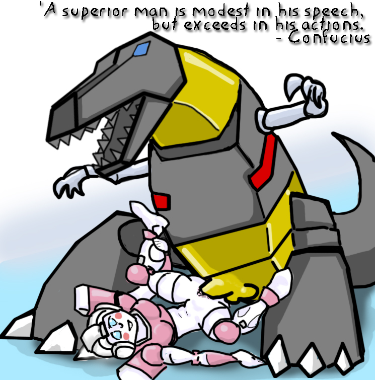 1boy 1girls arcee arcee_(g1) autobot balls big_breasts bottomless bottomless_female dinosaur english_text female female_autobots female_penetrated fembot grimlock_(transformers) large_breasts large_penis male male_penetrating robot robot_girl sex sexbot straight text transformers transformers_g1 tyrannosaurus_rex unknown_artist zoophilia