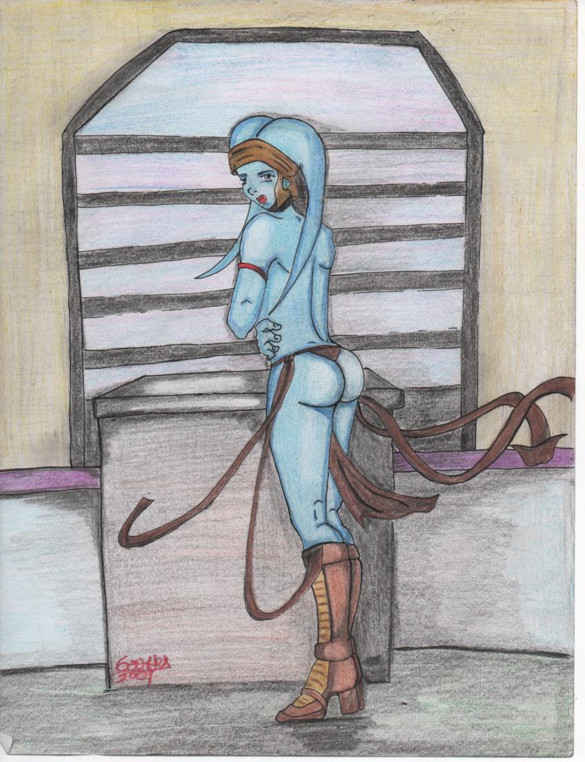 1girls 2001 aayla_secura artist_request ass blue_skin coruscant female female_only jedi jedi_temple loincloth solo star_wars thong twi'lek