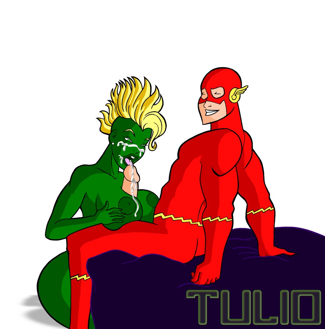 1girls amy_belcher breasts crossover dc_comics female green_skin image_comics justice_league male mohawk paizuri penis savage_dragon she-dragon straight the_flash the_flash_(series) tulio yellow_hair