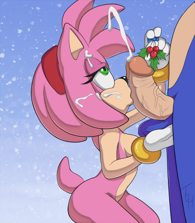 1boy, 1girls, 2d, amy rose, balls, balls fondling, blue fur, breasts, clothing, cock, cum, cum on face, cumshot, dick, exposed torso, fellatio, female, footwear, fur, furry, furry only, green eyes, handwear, hedgehog, male, male/female, mammal, mistletoe, mistletoe above penis, mostly nude, oral, oral sex, orgasm, penis, penis kiss, pink fur, sega, sex, snow, sonic (series), sonic the hedgehog, sonic the hedgehog (series), the other half, thick penis, vein, veiny penis, watermark