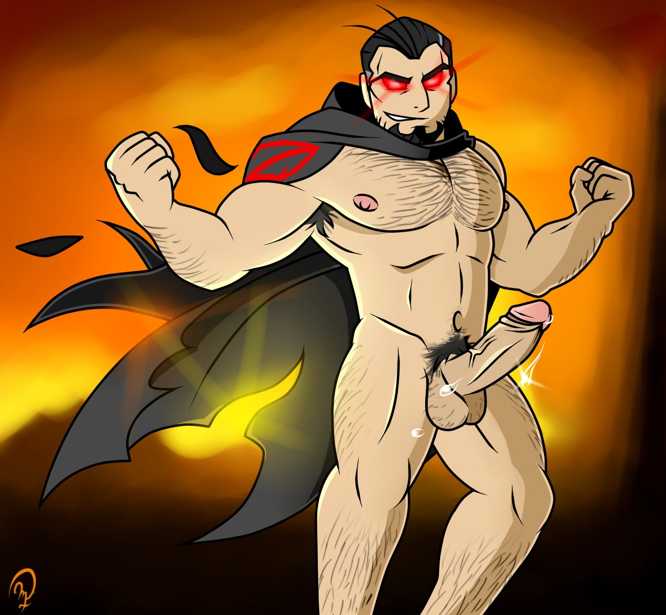 1boy abs armpit_hair bara beard body_hair dc general_zod glowing_eyes human human_only makidotsukashi male male_only pecs penis