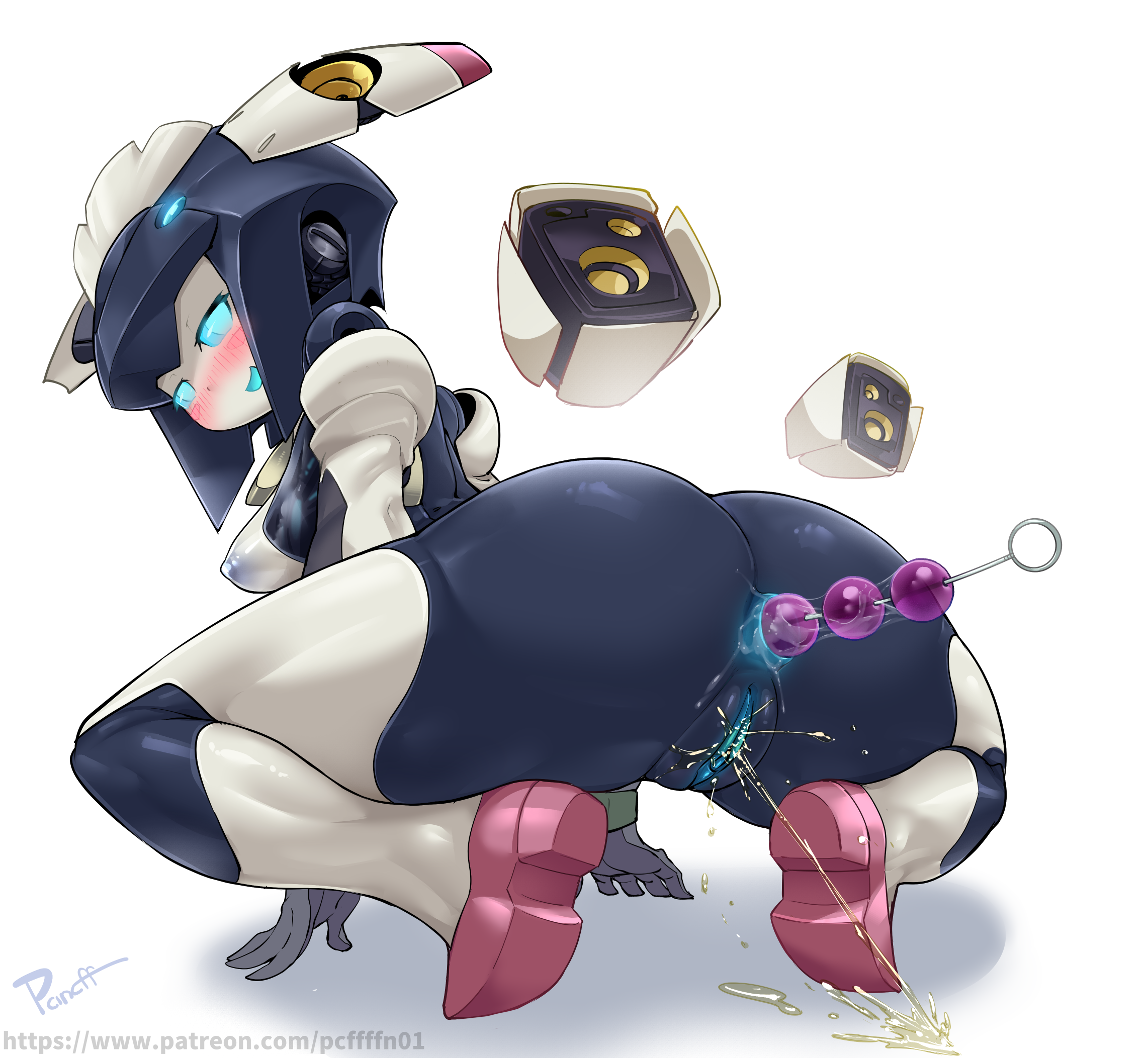 1girls, absurdres, anal, anal beads, anal insertion, anal juice, anal object insertion, android, anus, arm support, artist name, artist signature, ass, blue anus, blue eyes, blue pussy, blue sclera, blue tongue, blush, breasts, clitoris, dia (world flipper), facial mark, female, female only, floating, floating object, half-closed eyes, high resolution, highres, hybrid, insertion, kneeling, looking at viewer, looking back, nipples, open mouth, peeing, pochincoff, purple nipples, purple skin, pussy, robot, robot girl, see-through, sex, sex toy, signature, small breasts, smile, tongue, translucent, uncensored, urine, url, world flipper