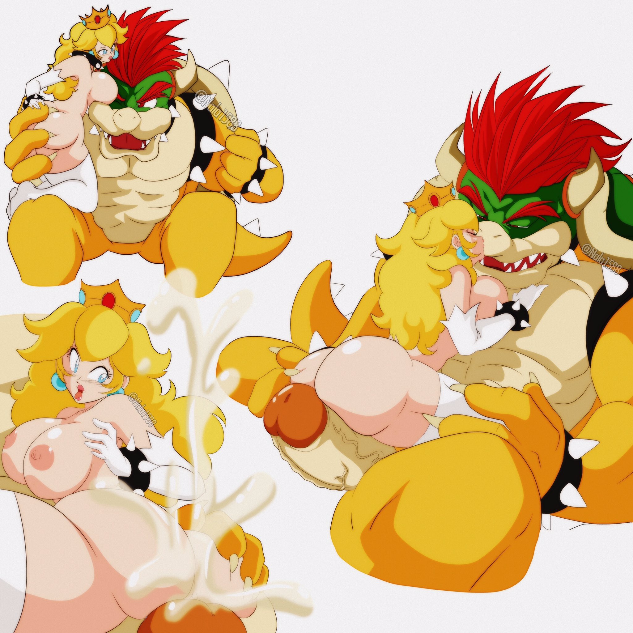 1boy, 1girls, ass, ass grab, big ass, big breasts, big penis, blonde hair, blue eyes, bowser, breasts, cowgirl position, cum, cum on ass, cum on body, elbow gloves, erection, female, gloves, happy sex, huge ass, huge breasts, huge cock, huge penis, human, imminent sex, interspecies, kissing, larger male, leg grab, long hair, looking at another, looking pleasured, male, mario (series), monster, multiple images, multiple poses, multiple positions, multiple views, muscles, muscular, muscular male, nala1588, nintendo, nipples, nude, nude female, nude male, penis, princess peach, sex slave, signature, simple background, size difference, slave, smaller female, stockings, tagme, tail, thick thighs, thighhighs, vein, veiny penis, white background, wide hips