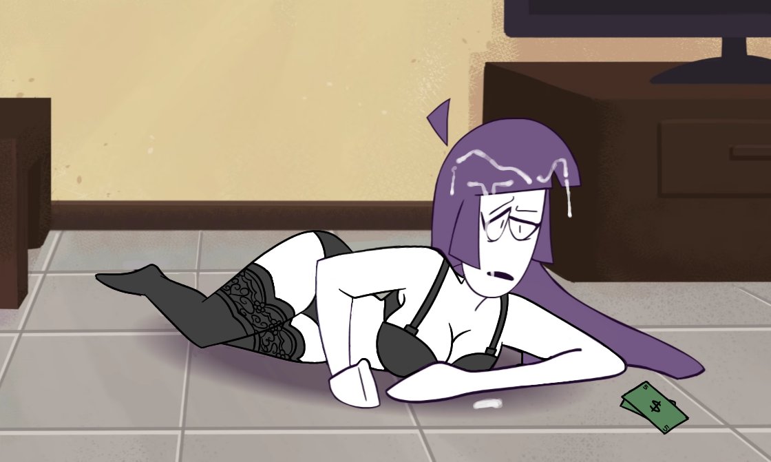 1girls, ass, big ass, big breasts, big hips, black lingerie, bra, breasts, cum, cum in mouth, cum on face, cum on hair, edit, edited, edited screencap, female, halloween, lila (spooky month), lingerie, living room, lying on ground, milf, milf down, money, mother, panties, screenshot, screenshot edit, spooky month, sr pelo