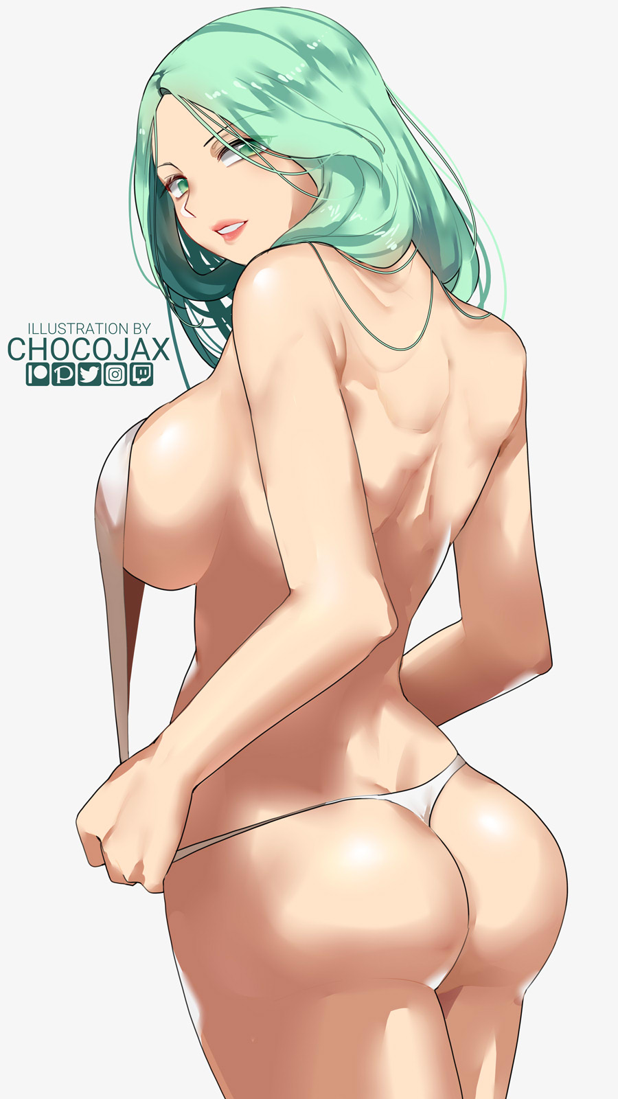 1girls, ass, back view, bare back, big ass, big breasts, breasts, chocojax, female, fire emblem, fire emblem: three houses, fit, green eyes, green hair, large breasts, long hair, looking at viewer, nintendo, rhea (fire emblem), sideboob, solo, solo female, thong bikini, thong leotard