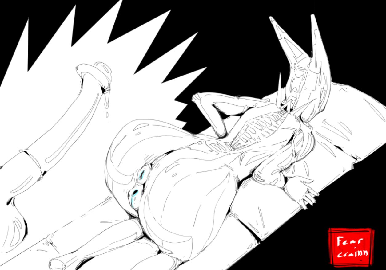 1girls, all fours, ass, back view, exposed ass, exposed pussy, fcrainn, female, horsecock, imminent sex, large ass, male, penis, pussy, sketch, tagme, valkyr (warframe), warframe