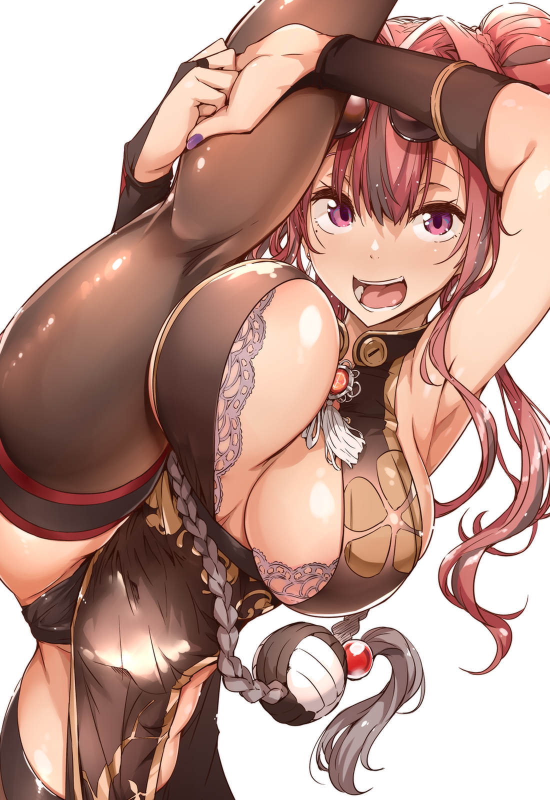 1girls, azur lane, big breasts, breasts, bremerton (azur lane), bremerton (kung fu cruiser) (azur lane), cameltoe, cleavage, clothed female, female, female focus, happy, leg up, oversplit, pussy, smiling, solo female, splits, thighhighs, tight clothing, tokiwa midori (kyokutou funamushi), vertical splits