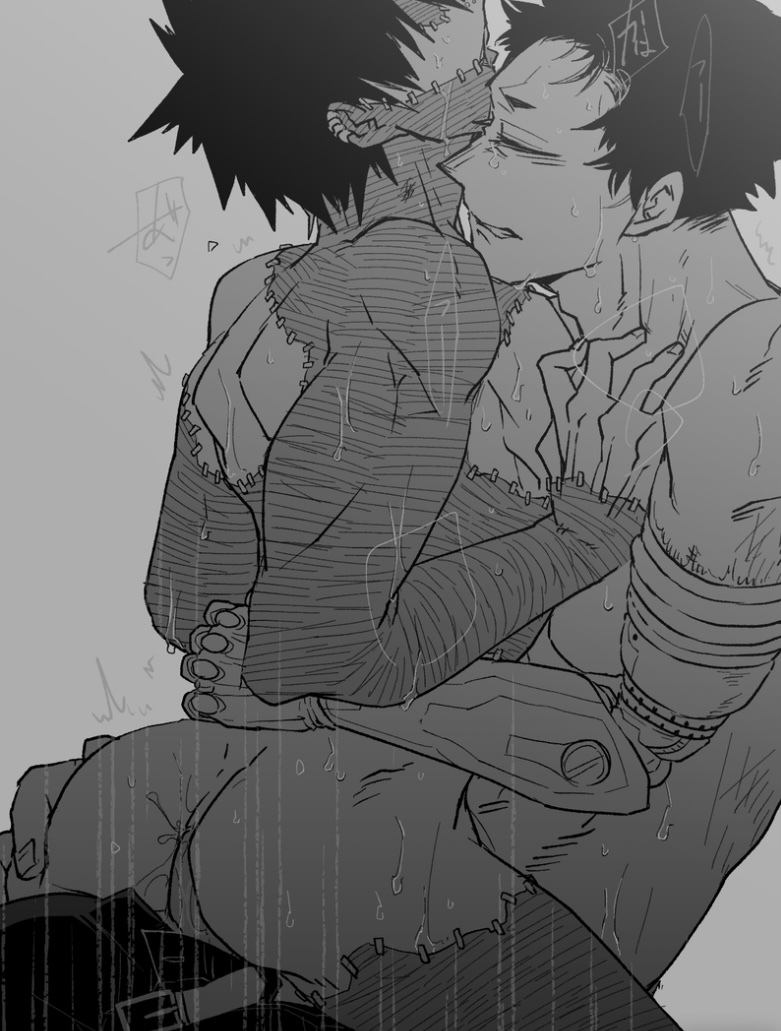 2boys anal anal_sex ass atsuhiro_sako bare_arms bare_ass bare_shoulders bodily_fluids burn_scar closed_eyes cum_in_ass dabi gay genital_fluids genitals greyscale hand_on_ass hand_on_back hand_on_chest male/male male_penetrated male_penetrating male_penetrating_male mechanical_arm mr._compress my_hero_academia penetration penis penis_in_ass sako_atsuhiro scar scars sweat sweatdrop todoroki_touya touya_todoroki yaoi