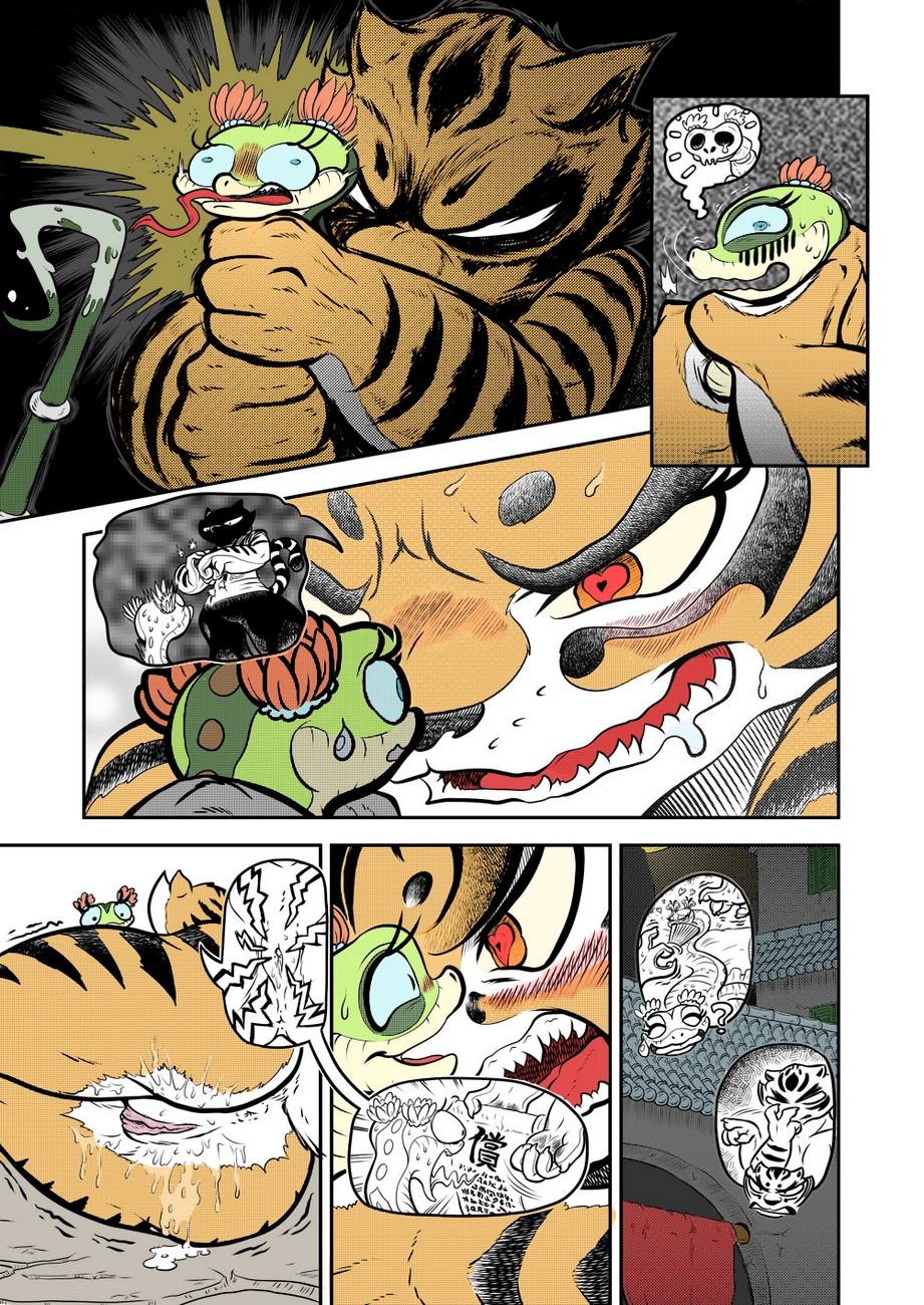 <3_eyes angry bestiality choke_hold choking climax clitoris dreamworks drooling feline female female_only furious green_skin hands_on_throat kung_fu_panda master_tigress master_viper orange_fur pussy reptile snake sweat tiger yuri zenmigawa zoophilia