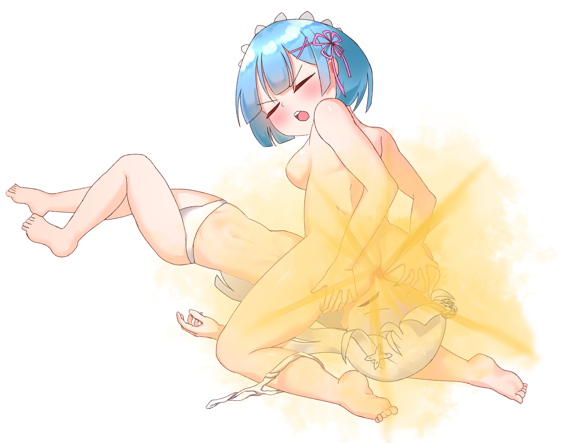 2girls, blue hair, emilia (re:zero), facefart, facesitting, fart, female, multiple females, multiple girls, re:zero kara hajimeru isekai seikatsu, rem (re:zero), yuri