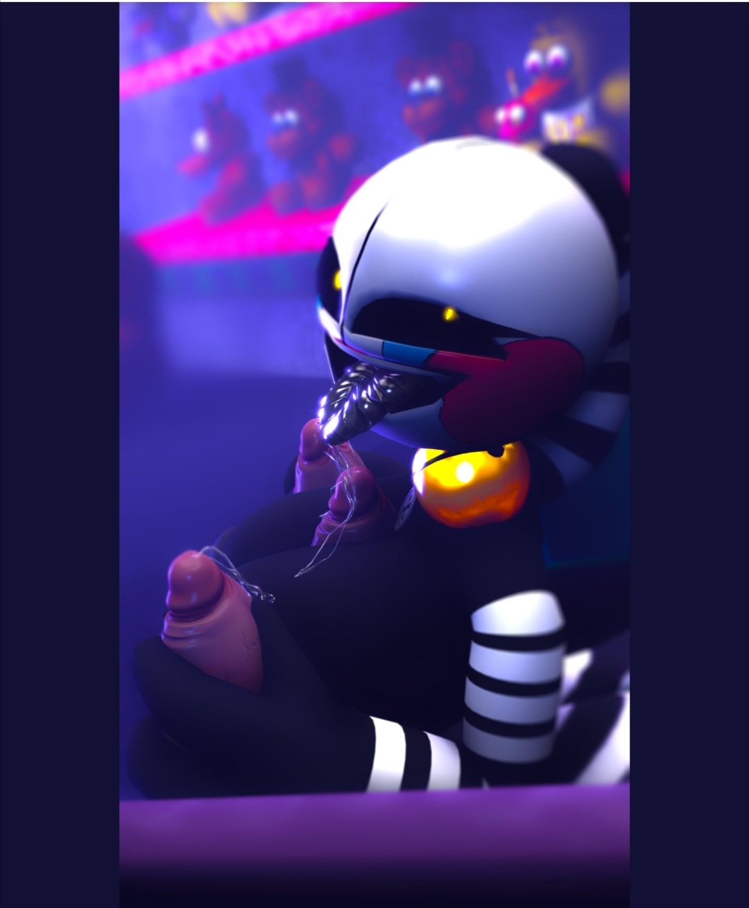 3d, big breasts, breasts, female, five nights at freddy's, humanoid, male, marionette (fnaf), paizuri, penis, puppet (fnaf), rule 63, security puppet (fnaf), solo focus, straight, tagme, tongue, tongue out
