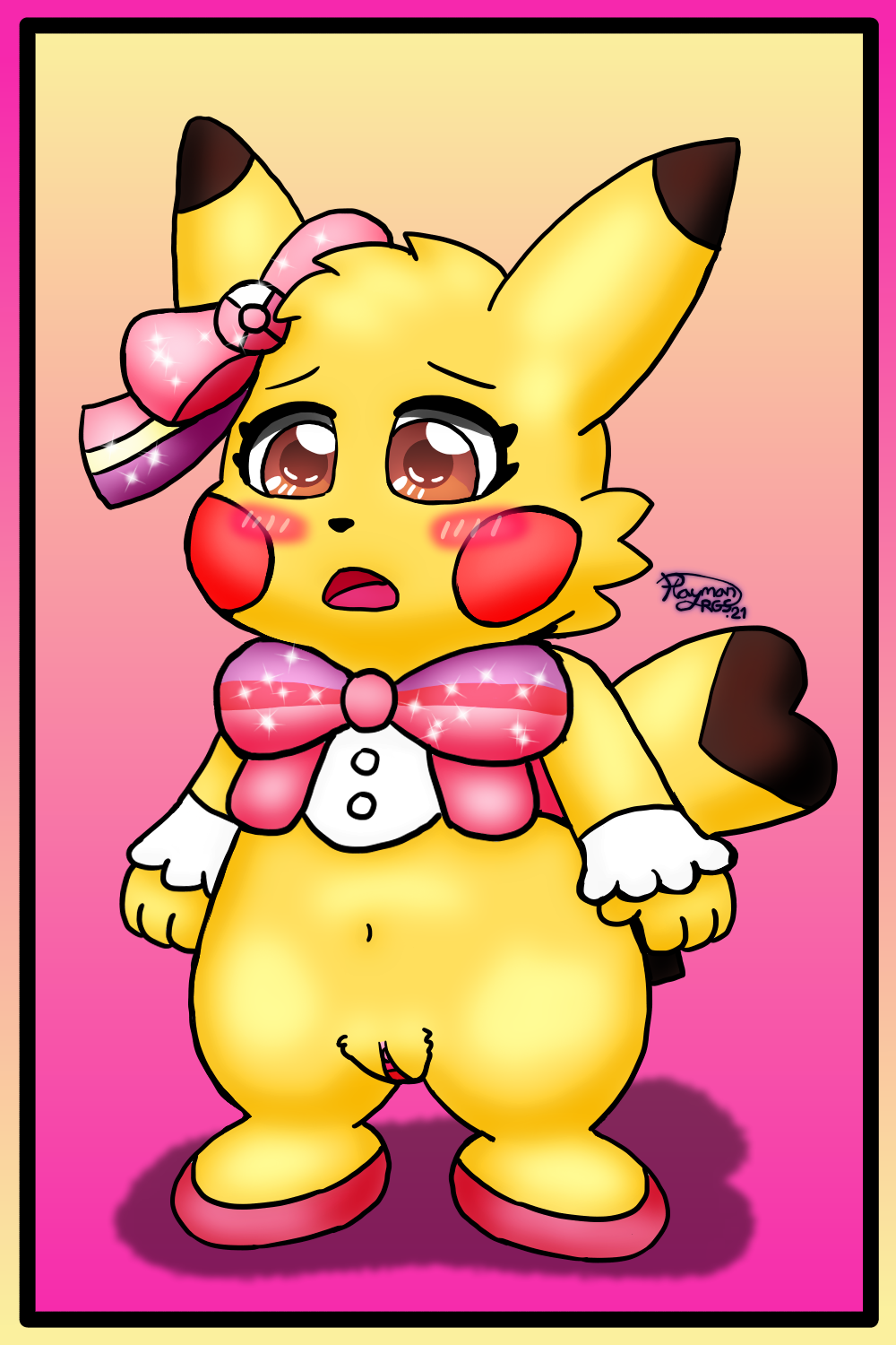 2:3 blush cleft_tail clothed clothing cosplay_pikachu cosplay_pikachu_(character) cosplay_pikachu_(costume) female feral fur furry furry_only genitals hi_res nintendo open_mouth pikachu pikachu_pop_star playmanrgs pokémon_(species) pokemon pussy solo tail tongue video_games