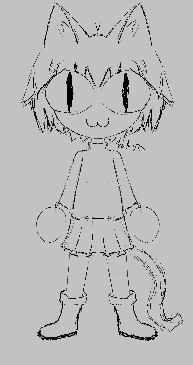:3 animal_ears animated anthro big_breasts boots bottomwear breasts clothed clothing clothing_lift exposed_breasts female footwear hi_res huge_breasts looking_at_viewer monochrome neco-arc nipples shirt shirt_lift shoes simple_background skirt solo standing tail topwear tsukihime type-moon