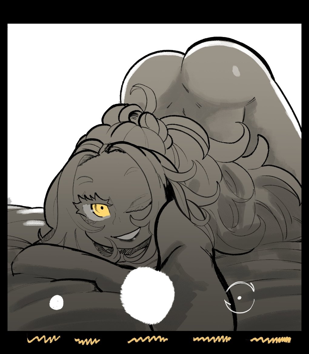 1boy, 1femboy, ass, big ass, big butt, elden ring, femboy, femboy focus, femboy only, gibbo0z, greyscale, grin, large ass, long hair, looking at viewer, miquella, monochrome, selfie, selfie pose, smile, solo, solo femboy, solo focus, solo male, top-down bottom-up, winking, winking at viewer, yellow eyes