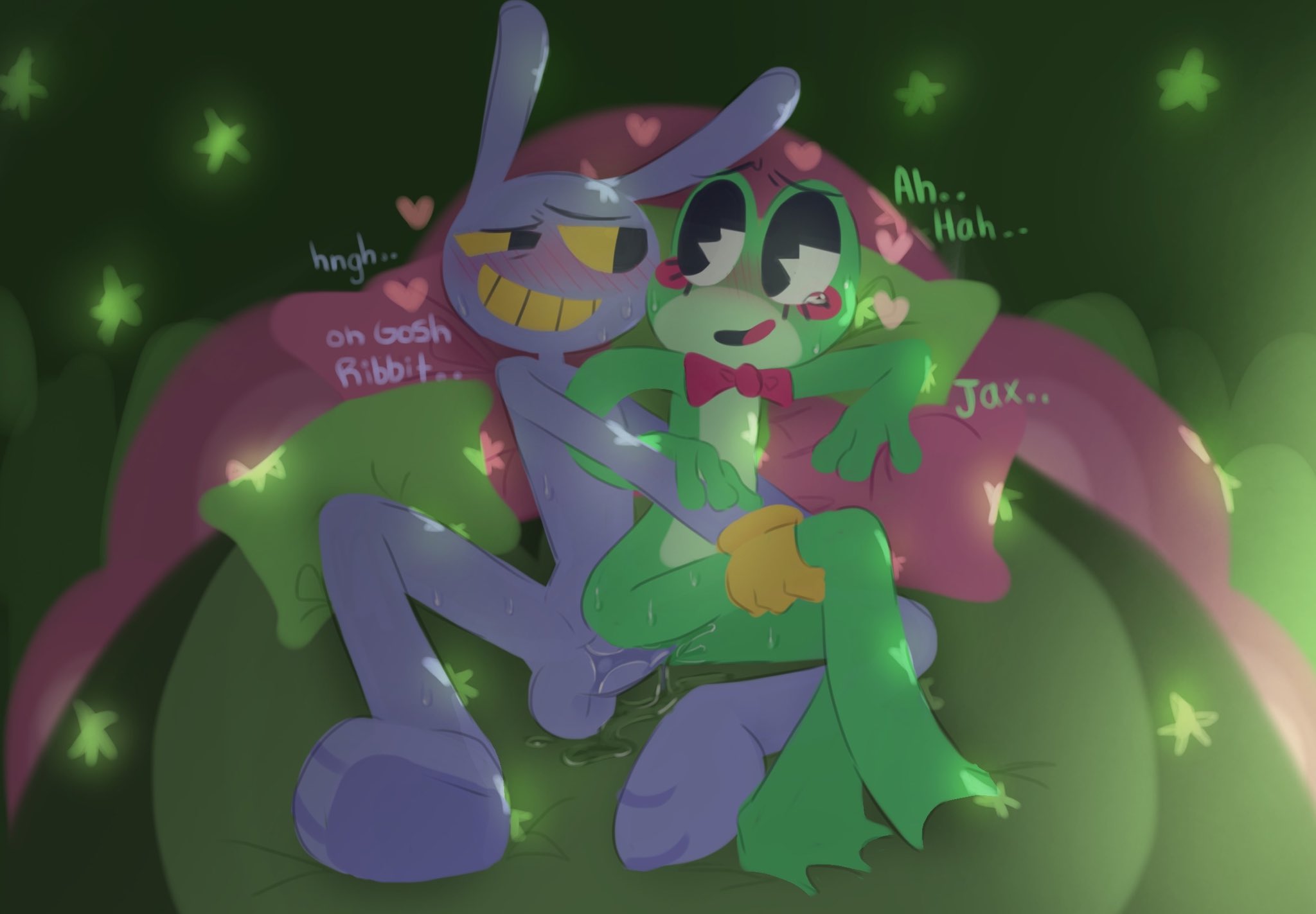 1boy1girl, female, frog, furry, heart, jax (tadc), jax (the amazing digital circus), male, nude, rabbit, ribbit (tadc), ribbit (the amazing digital circus), sodastik, straight, sweat, the amazing digital circus
