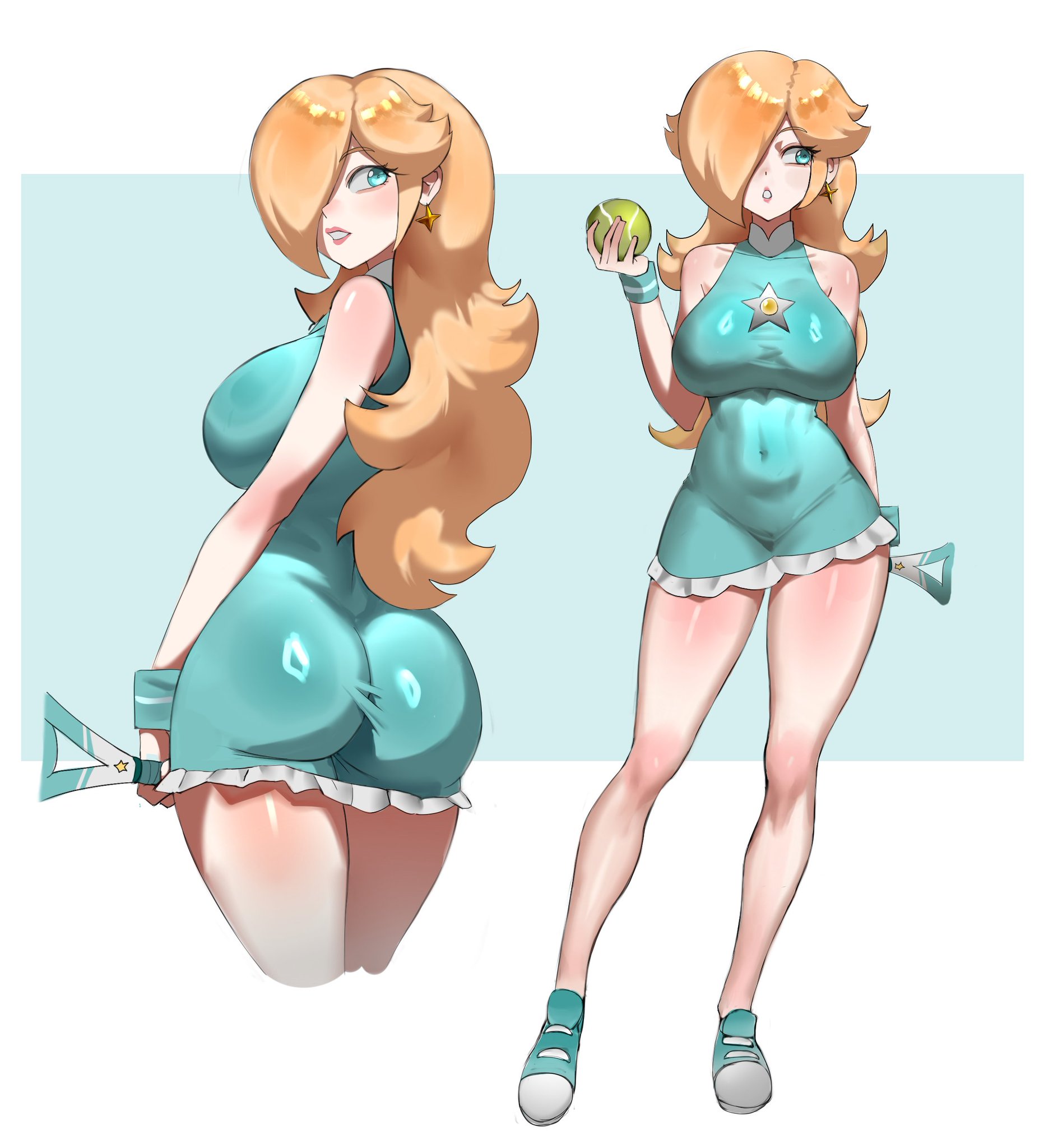 ass, big ass, big breasts, big butt, big thighs, big titties, breasts, choclo draws, clothing, curvaceous, curvaceous female, curvaceous figure, curvy, curvy figure, curvy hips, female, female focus, female only, long hair, looking at viewer, mario tennis, nintendo, princess rosalina, super mario bros., super mario galaxy, yellow hair