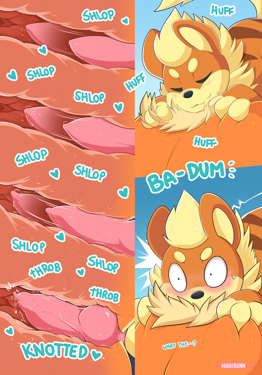 anal anal_knotting anal_sex arcanine blush closed_eyes comic comic_page delta_(mating_season) feral feral_penetrating fur genitals growlithe gunther_(mating_season) hi_res internal knot knotting male male/male male_penetrating nikkibunn nintendo orange_body penetration penis pokemon pokemon_(species) sex video_games young