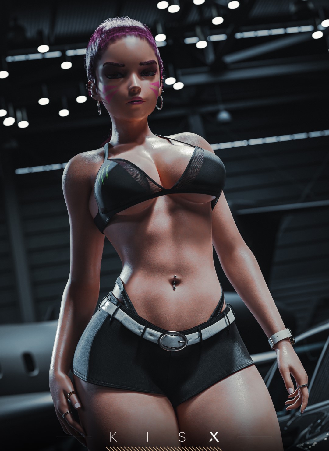 1girls, 3d, big breasts, blender, breasts, d.va, female, female only, kisxsfm, large breasts, overwatch, solo, thick thighs, wide hips
