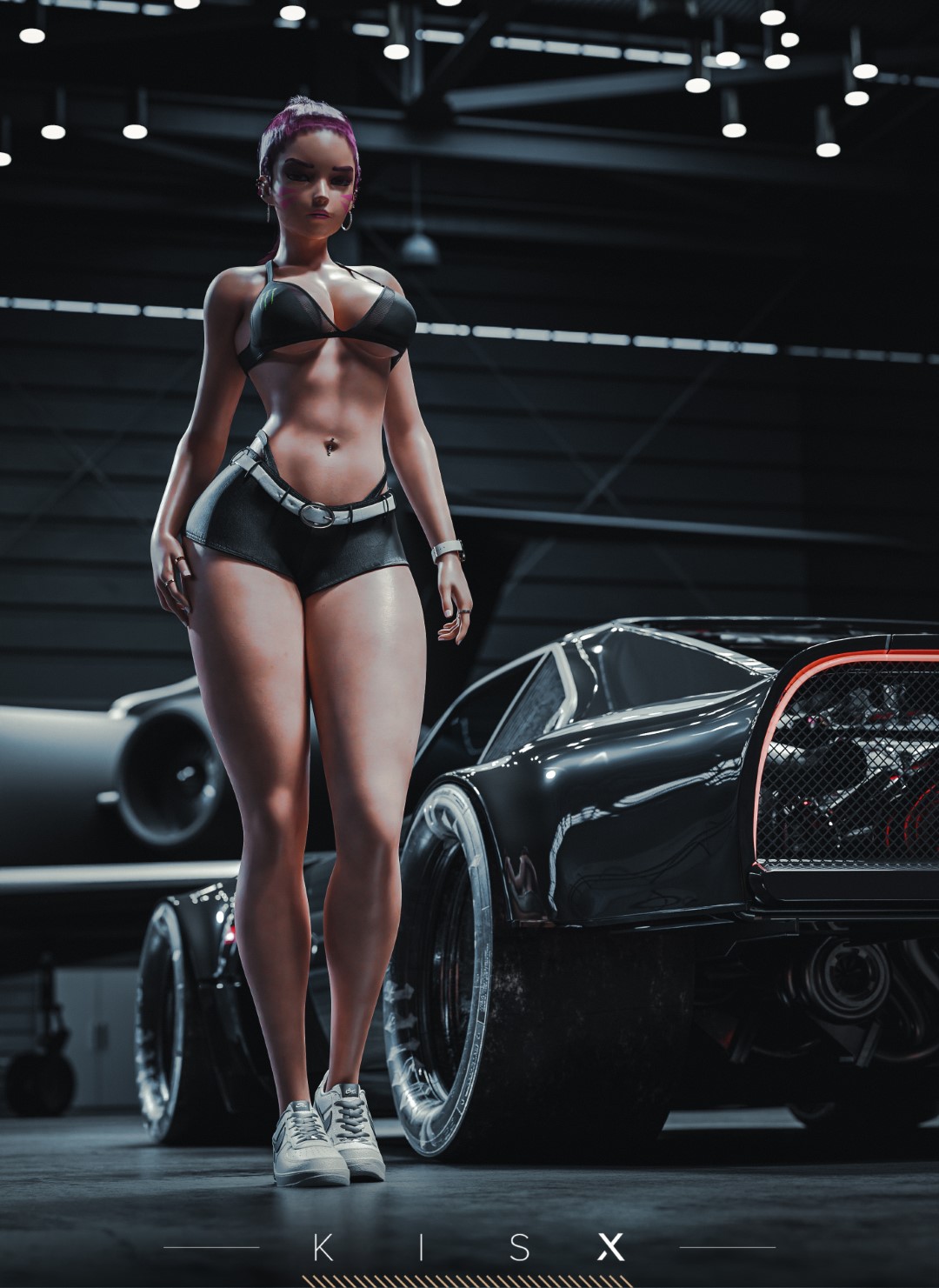 1girls, 3d, big breasts, blender, breasts, d.va, female, female only, kisxsfm, large breasts, overwatch, solo, thick thighs, wide hips