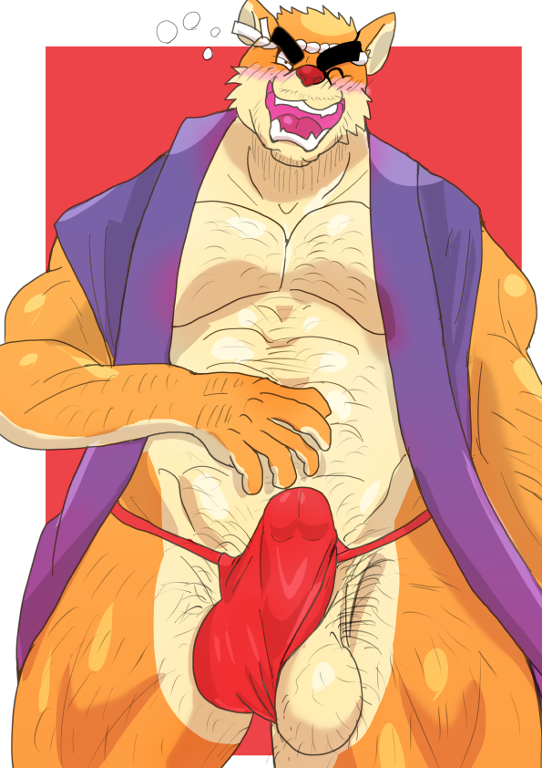 anthro balls big_balls big_muscles blush bulge canine clothing erection eyebrows fundoshi japanese_clothing male male_only mammal muscular muscular_male solo underwear white6000