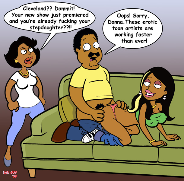 1boy 2009 2girls bad_guy cheating cleveland_brown dark-skinned_female dark-skinned_male dark_skin doggy_style donna_tubbs family_guy father_and_daughter female male roberta_tubbs the_cleveland_show thong