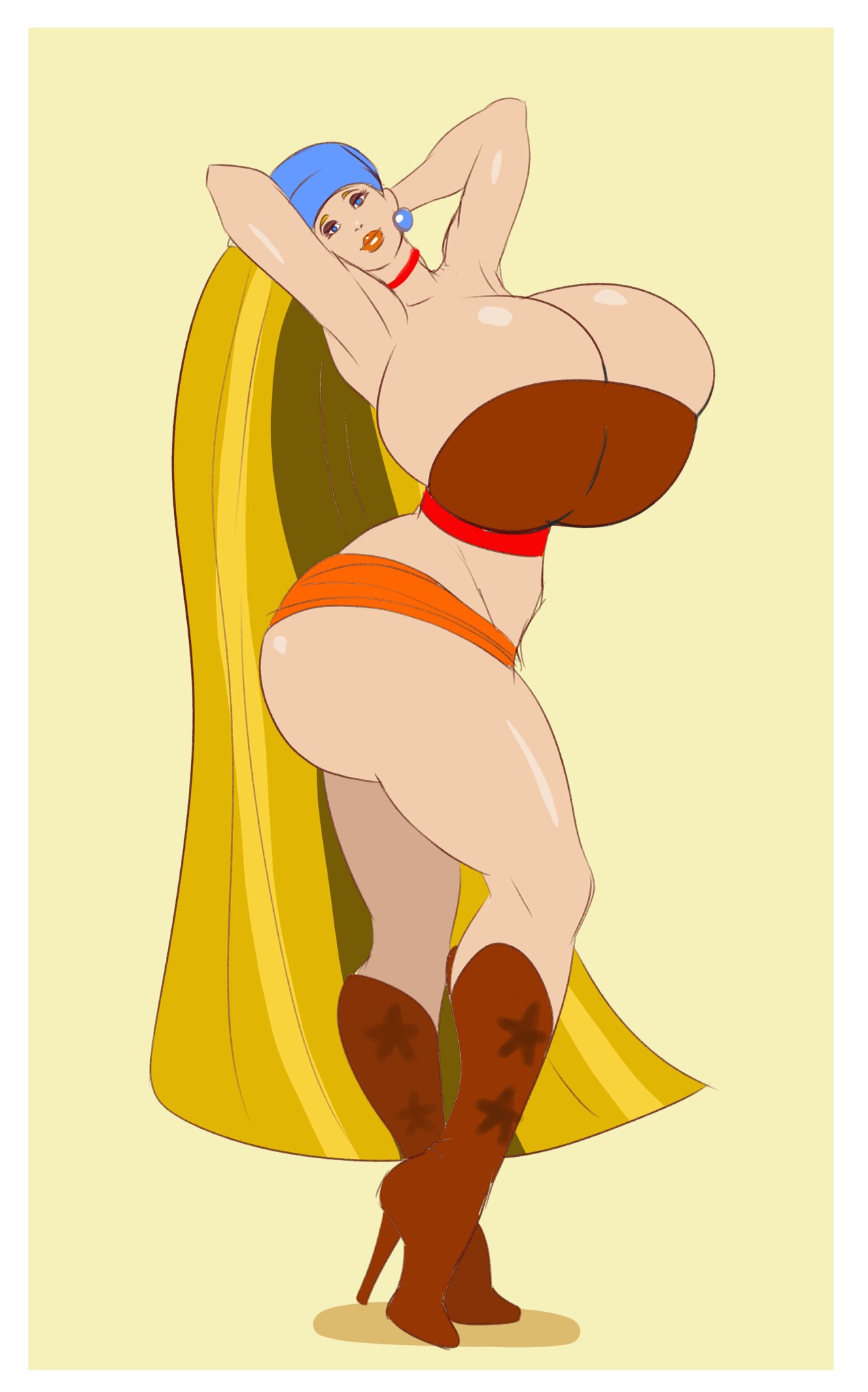 1girls, alternate breast size, annon, armpits, arms behind back, ass, ass hanging out of skirt, beltskirt, bimbo, blonde hair, blue eyes, boots, breasts, breasts bigger than head, bursting breasts, busty, choker, cleavage, curvy, earrings, eyebrows, eyeshadow, female, female only, gigantic breasts, high heel boots, high heels, hourglass figure, huge ass, huge breasts, human, large ass, lindsay (tdi), lipstick, looking at viewer, microskirt, mindless, orange lipstick, pencil skirt, pinup pose, pose, posing, skirt, smile, solo, thick lips, thick thighs, total drama island, very long hair, voluptuous, wide hips