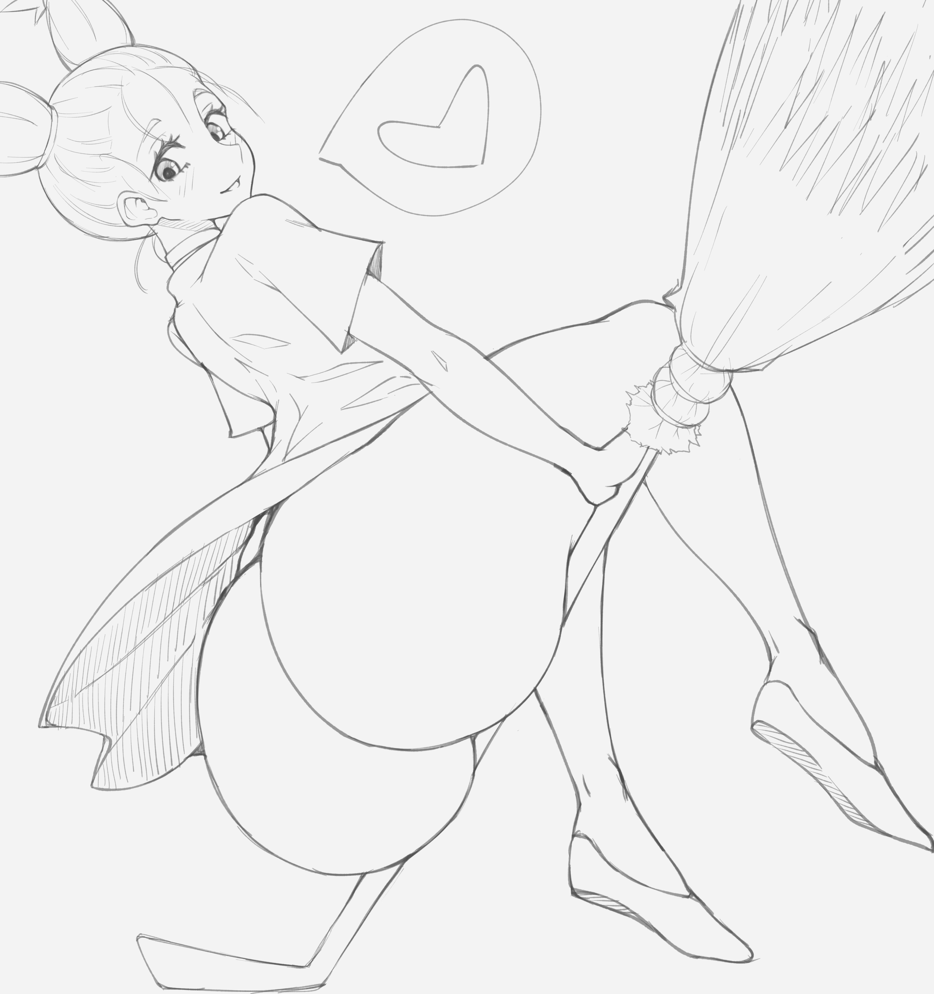 1girls, alternate ass size, ass, ass focus, bare ass, blush, broom, collar, female, flats, heart, huge ass, jujutsu kaisen, large ass, nishimiya momo, no panties, shoes, solo, thanuki, thanukiart, twintails, upskirt, witch