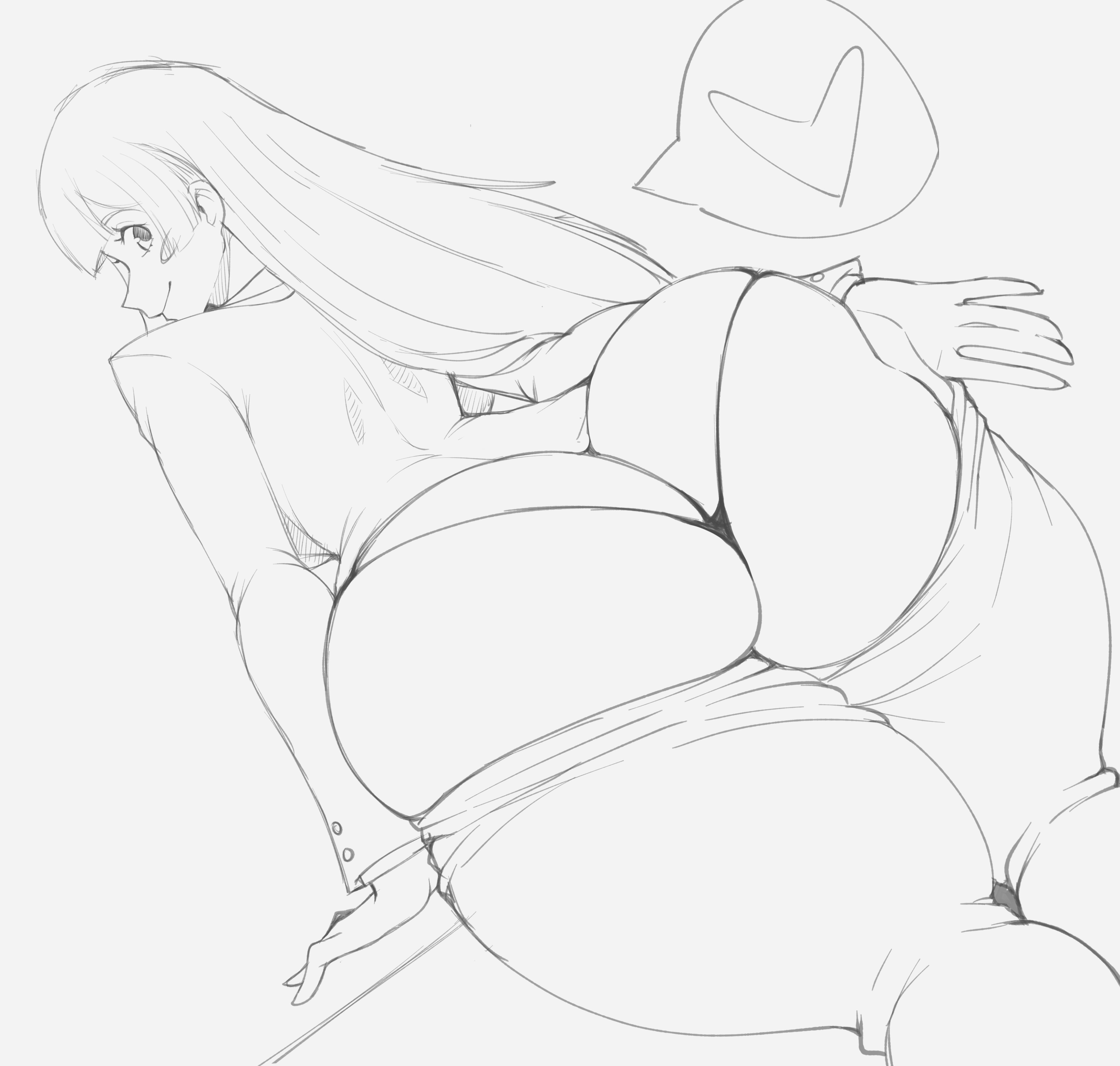 1girls, alternate ass size, ass, ass cleavage, ass crack, ass focus, bent over, blunt bangs, blush, butt crack, favorite, female, heart, huge ass, jujutsu kaisen, kasumi miwa, large ass, long hair, panties, pants down, presenting, school uniform, showing ass, smile, solo, speech bubble, thanuki, thanukiart, thick thighs