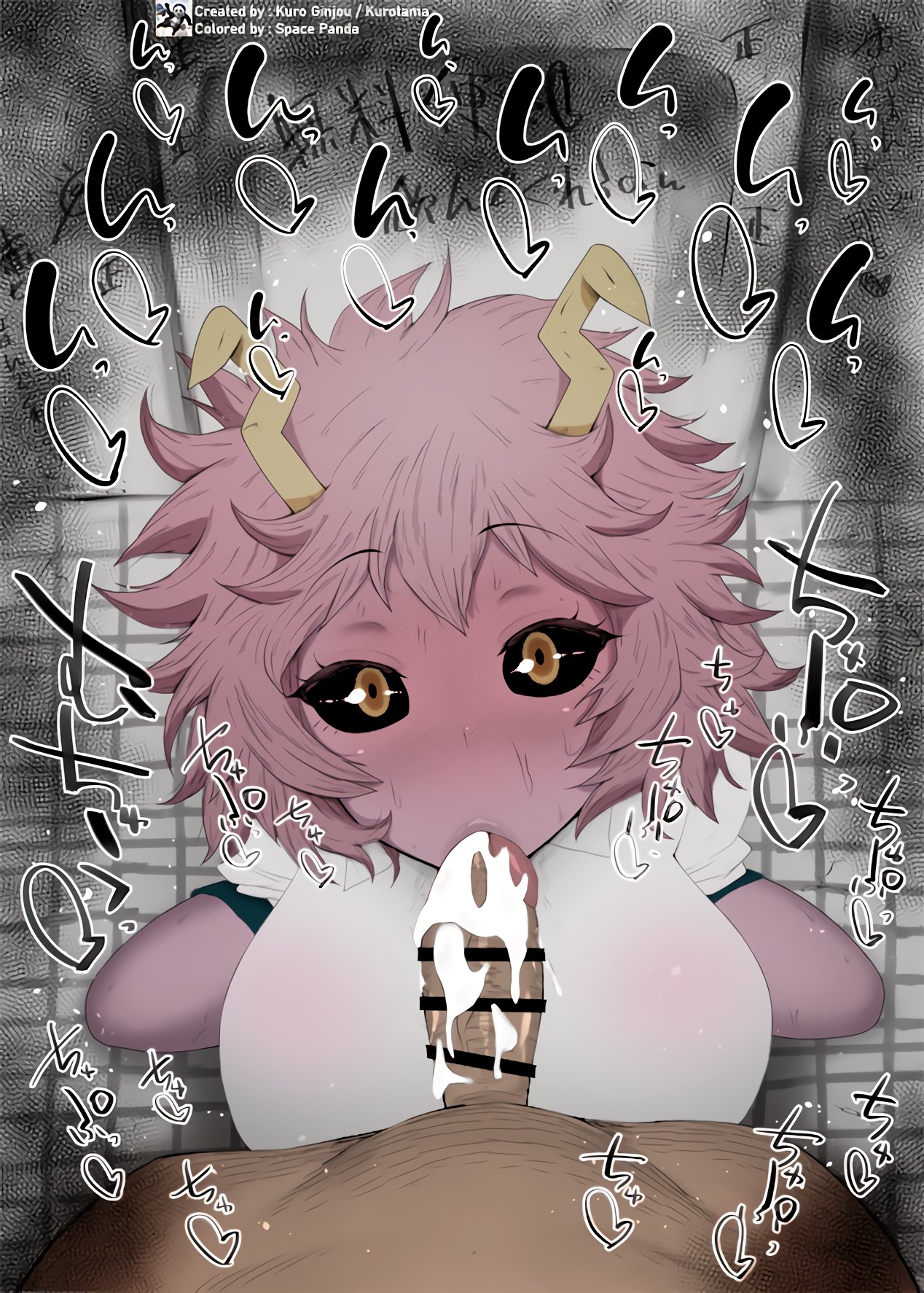 :>=, 1boy, 1girls, big breasts, big penis, black and white, black sclera, blowjob, blush, breasts, censored, detailed background, drooling, eyelashes, fellatio, female, heart, horn, human, indoor, inside, kurotama, looking at viewer, male, male pov, mina ashido, my hero academia, oral, oral sex, partial male, penis, pink hair, pink skin, pov, room, saliva, school uniform, shiny, shiny skin, short hair, sketch, skirt, sound effects, squatting, student, superheroine, sweat, text, tongue, tongue out, vein, veins, veiny, veiny penis, yellow eyes