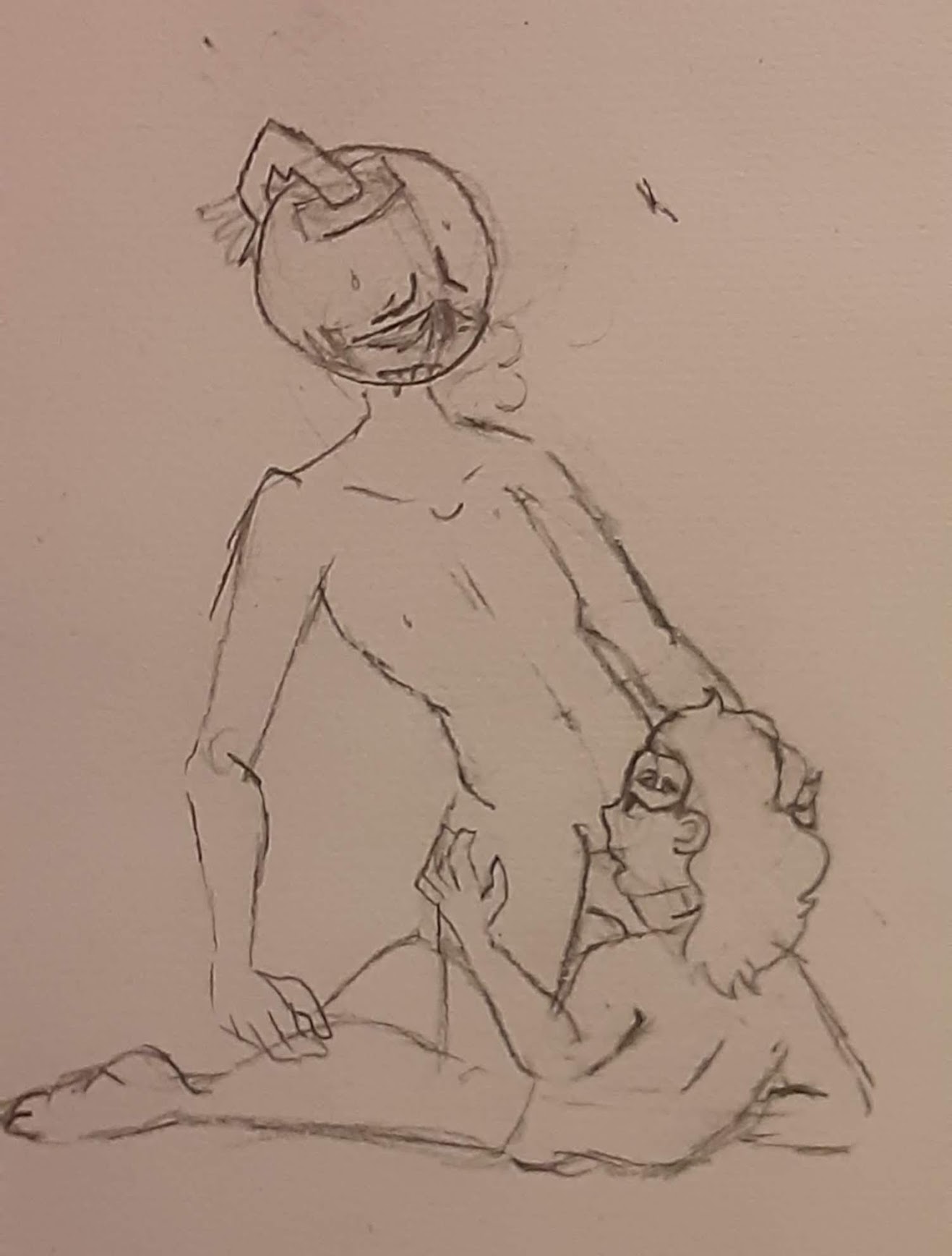 1boy 1girls androgynous artist_self-insert black_skin blush female friday_night_funkin friday_night_funkin_mod gay holding_head kneeling male males_only naked no_nipples no_nose object_head oral pencil_(artwork) pulling_hair sketch straight vs_whitty_(fnf_mod) whitty_(fnf_mod) whitty_(friday_night_funkin) yaoi