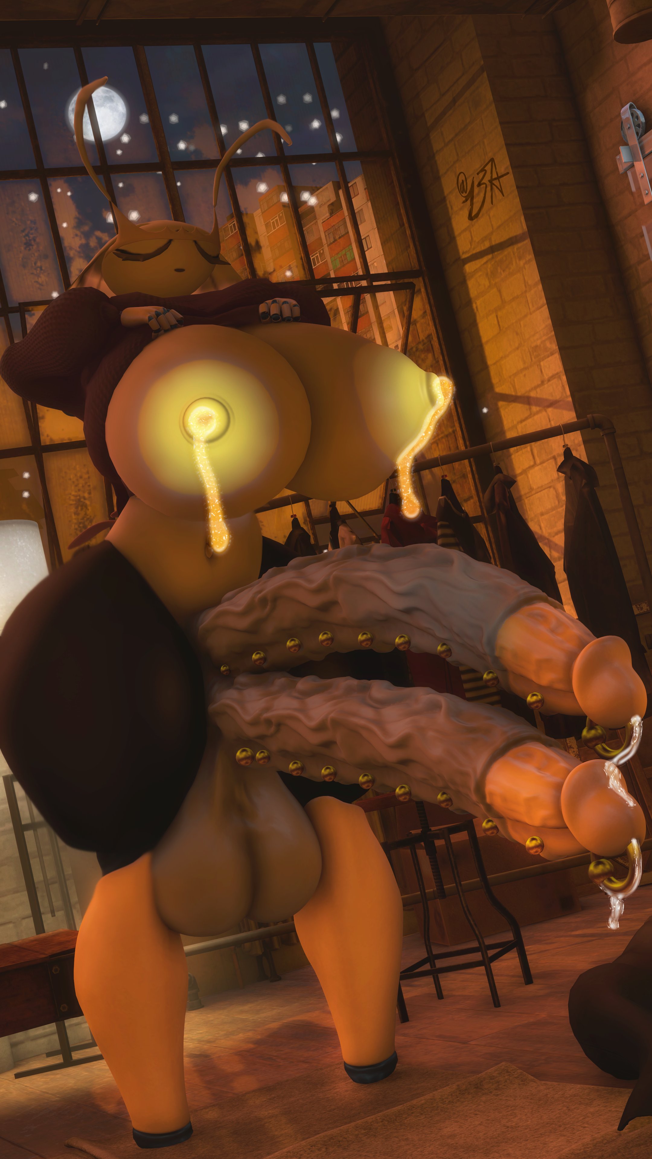 1futa, 3d, areolae, azsfml, balls, big breasts, big penis, breasts, diphallia, diphallism, furry, futa only, futanari, huge balls, huge breasts, huge cock, humanoid penis, intersex, lactating, lactation, multi genitalia, multi penis, nipples, penis, penis piercing, pheromosa, piercing, pokemon, pokemon (species), precum, prince albert piercing, revealing, showing off, solo, source filmmaker, standing, unusual lactation, yellow nipples
