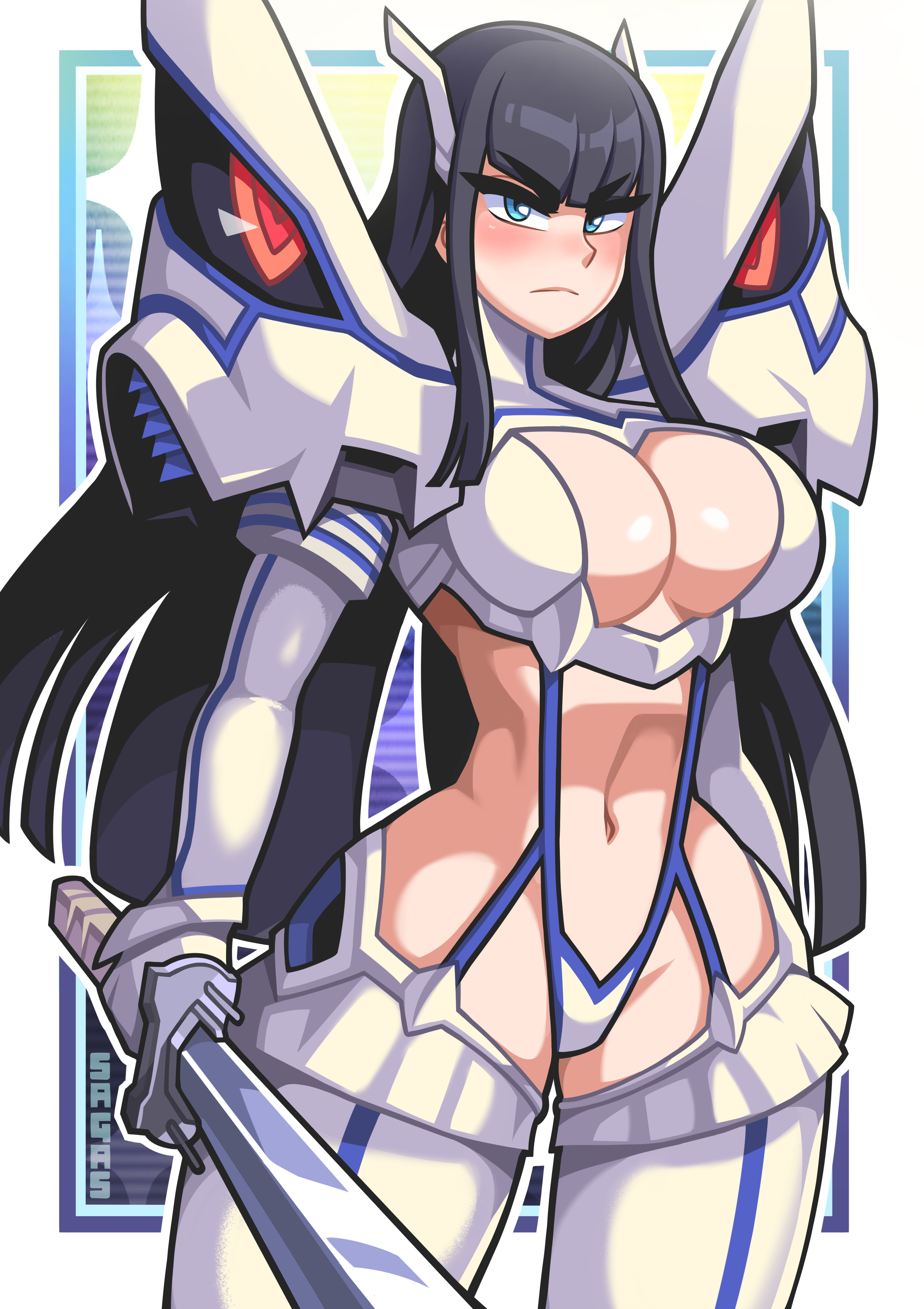 1girls, bakuzan, bare midriff, black hair, breasts, cleavage, female, female only, junketsu, kill la kill, kiryuuin satsuki, sagas, solo, solo female, tagme