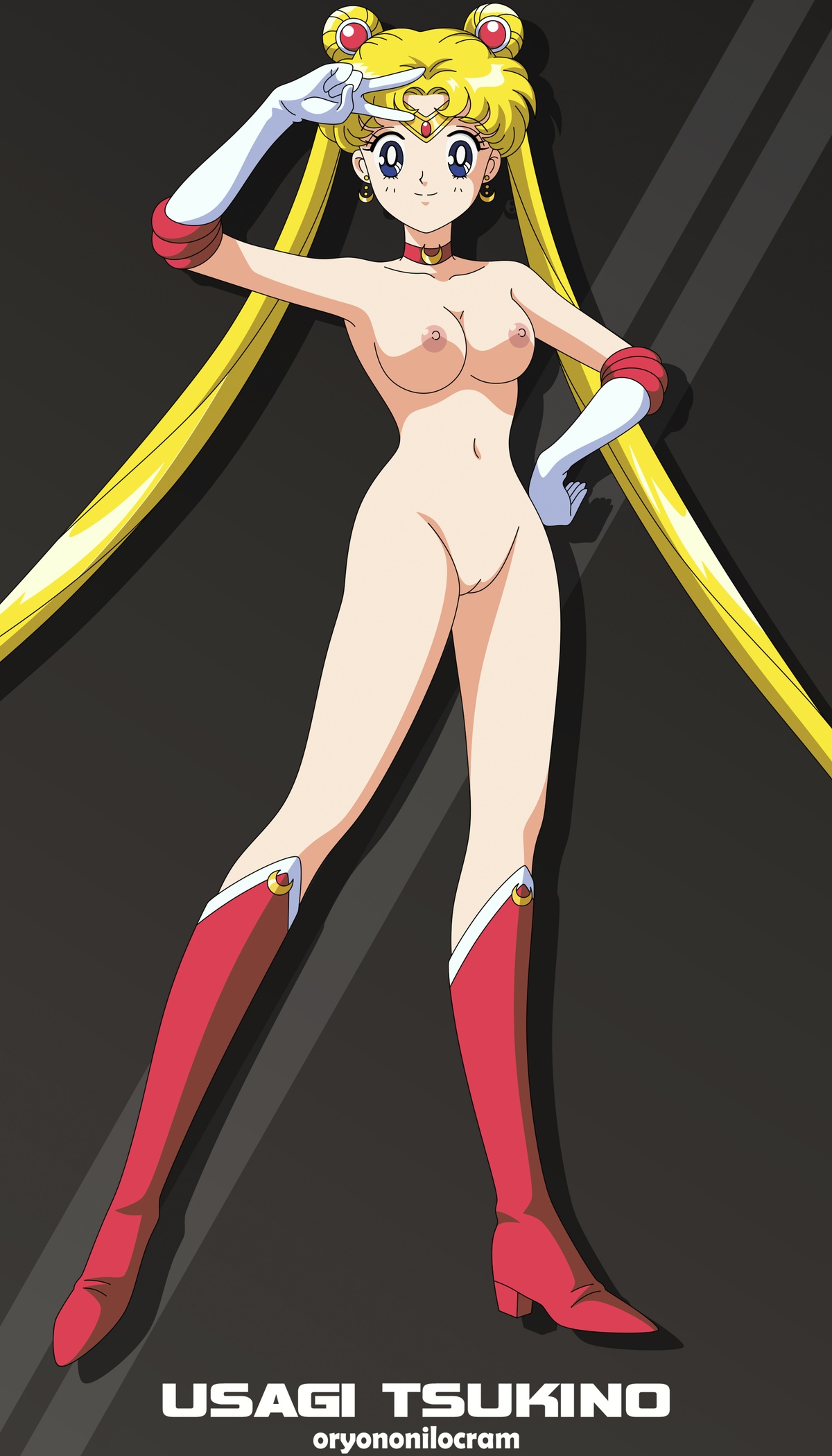 1girls, accurate art style, armwear, bishoujo senshi sailor moon, blonde, blonde hair, boobs, boots, breasts, casual, clothing, exposed torso, female, female only, footwear, handwear, handwear and footwear only, human, innie pussy, knee boots, legwear, long boots, long hair, mostly nude, naked, naked footwear, neckwear, nipples, nonsexual, nonsexual nudity, nude, nude female, oryononilocram, pale skin, pussy, red boots, sailor moon, small breasts, solo, solo female, tits, usagi tsukino, vagina