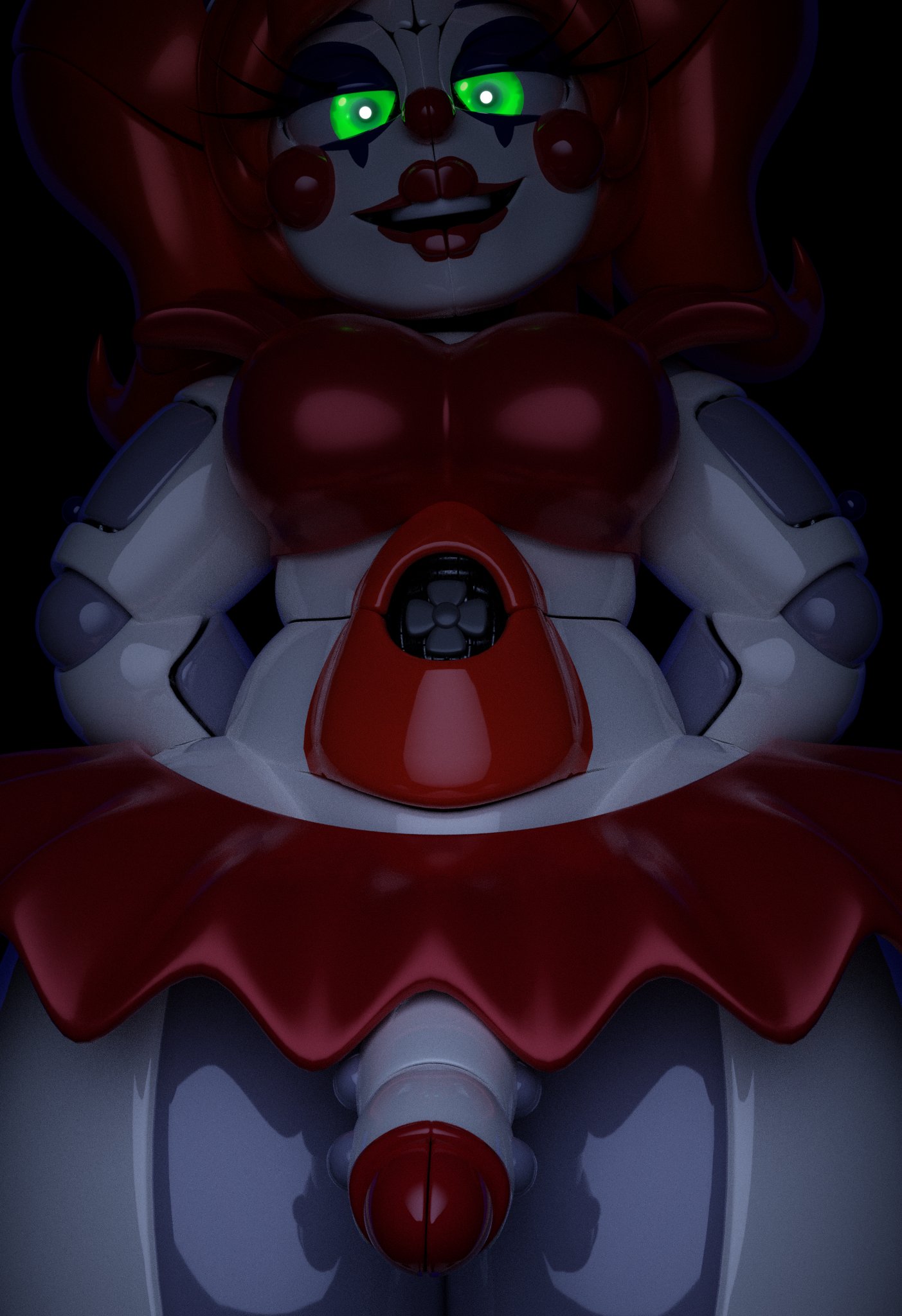 3d, alternate version at source, alternate version available, baby (fnafsl), circus baby, circus baby (fnaf), cock pointing towards viewer, erect penis, five nights at freddy's, five nights at freddy's: sister location, futa only, futanari, green eyes, hands behind back, intersex, junebunny, lipstick, looking at viewer, penis, penis out, penis towards viewer, penis under skirt, pov, pov blowjob, presenting, presenting penis, red hair, robot, solo, solo futa, submissive pov, taker pov, thick thighs