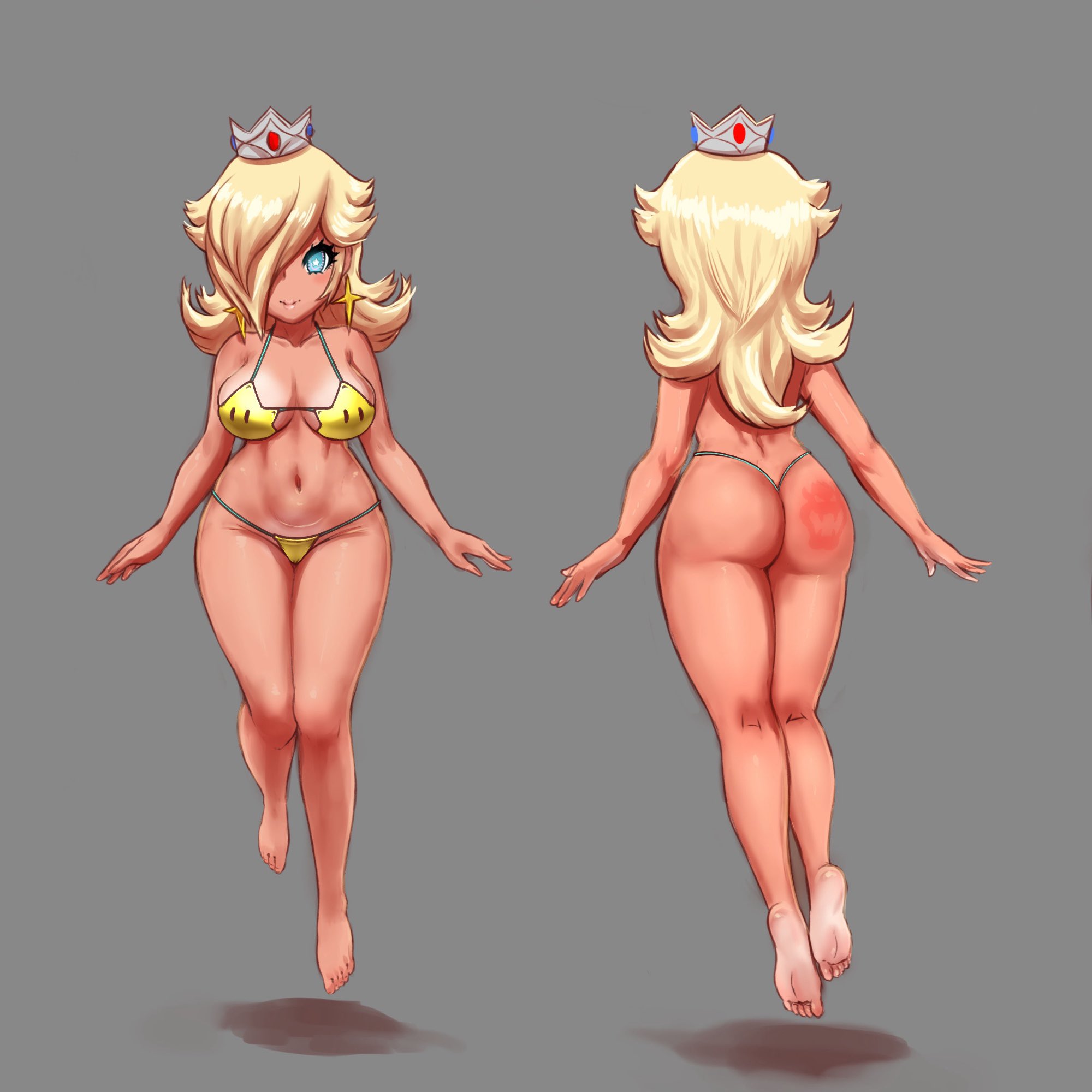 1girls, awesomeerix, bikini, blonde hair, blue eyes, crown, dress up, female, floating, luma bikini, mario (series), princess rosalina, solo, super mario galaxy, third-party edit