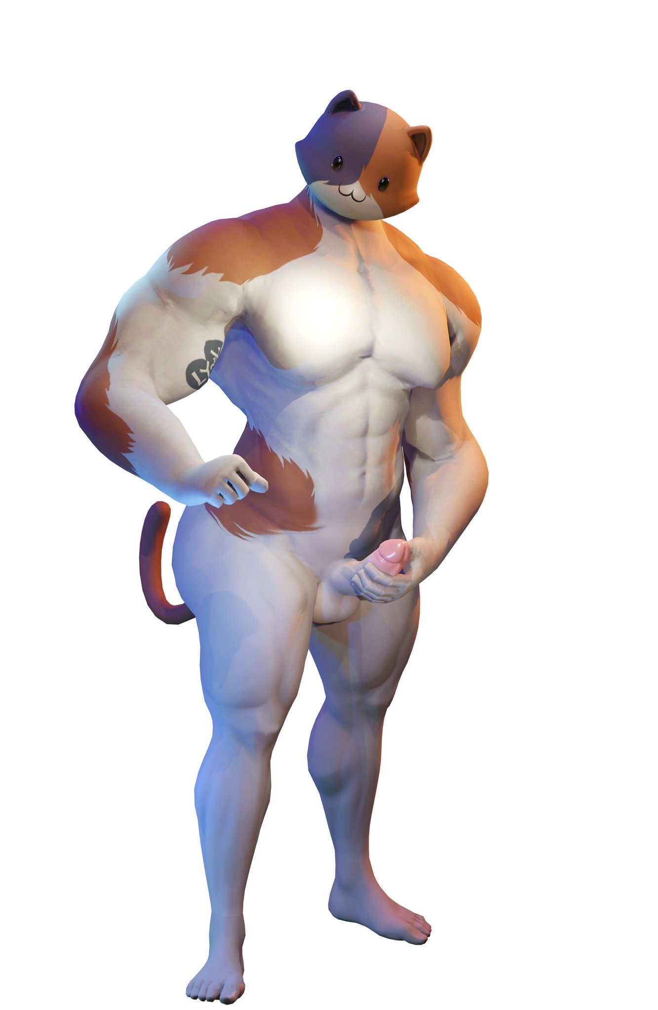 3d 3d_(artwork) ass balls body_blush dollymolly323 domestic_cat epic_games feet fortnite male male_only meowscles_(fortnite) muscular_male naked penis tagme tattoo